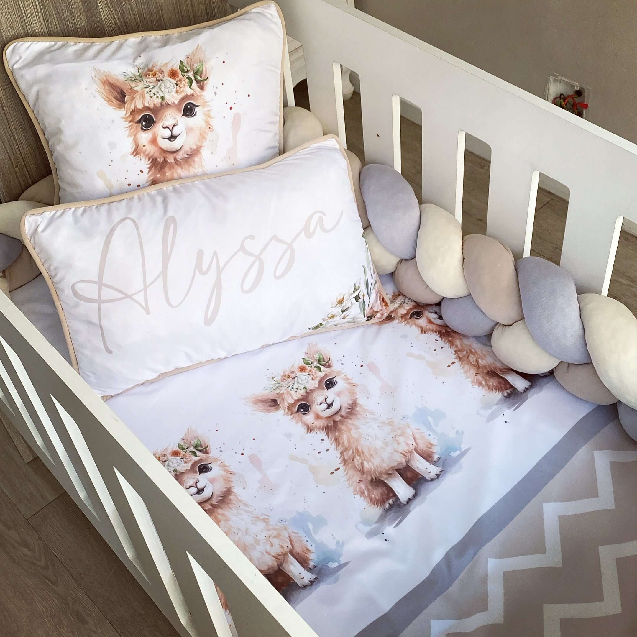 Cot Bedding - Stone Llama Set 01 baby neutral nursery linen set South Africa
