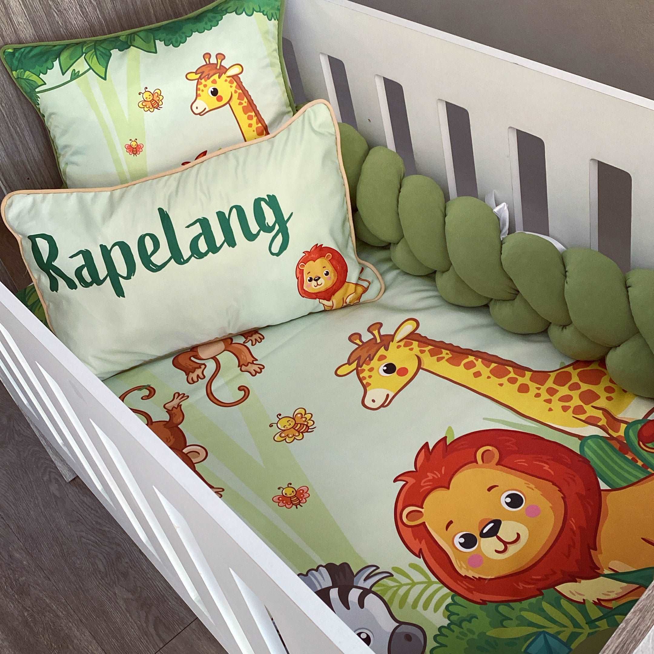 Cot Bedding - Green Jungle Safari Set 01 baby neutral nursery linen set South Africa