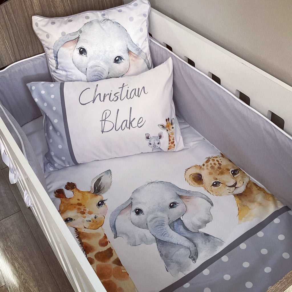Cot Bedding - Grey Polka Safari Set 01 baby neutral nursery linen set South Africa
