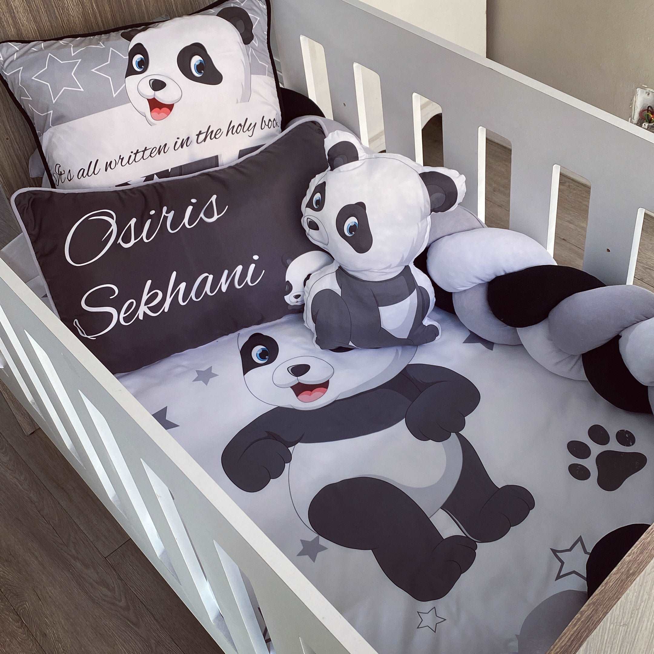 Cot Bedding - Black Panda Set 01 baby neutral nursery linen set South Africa