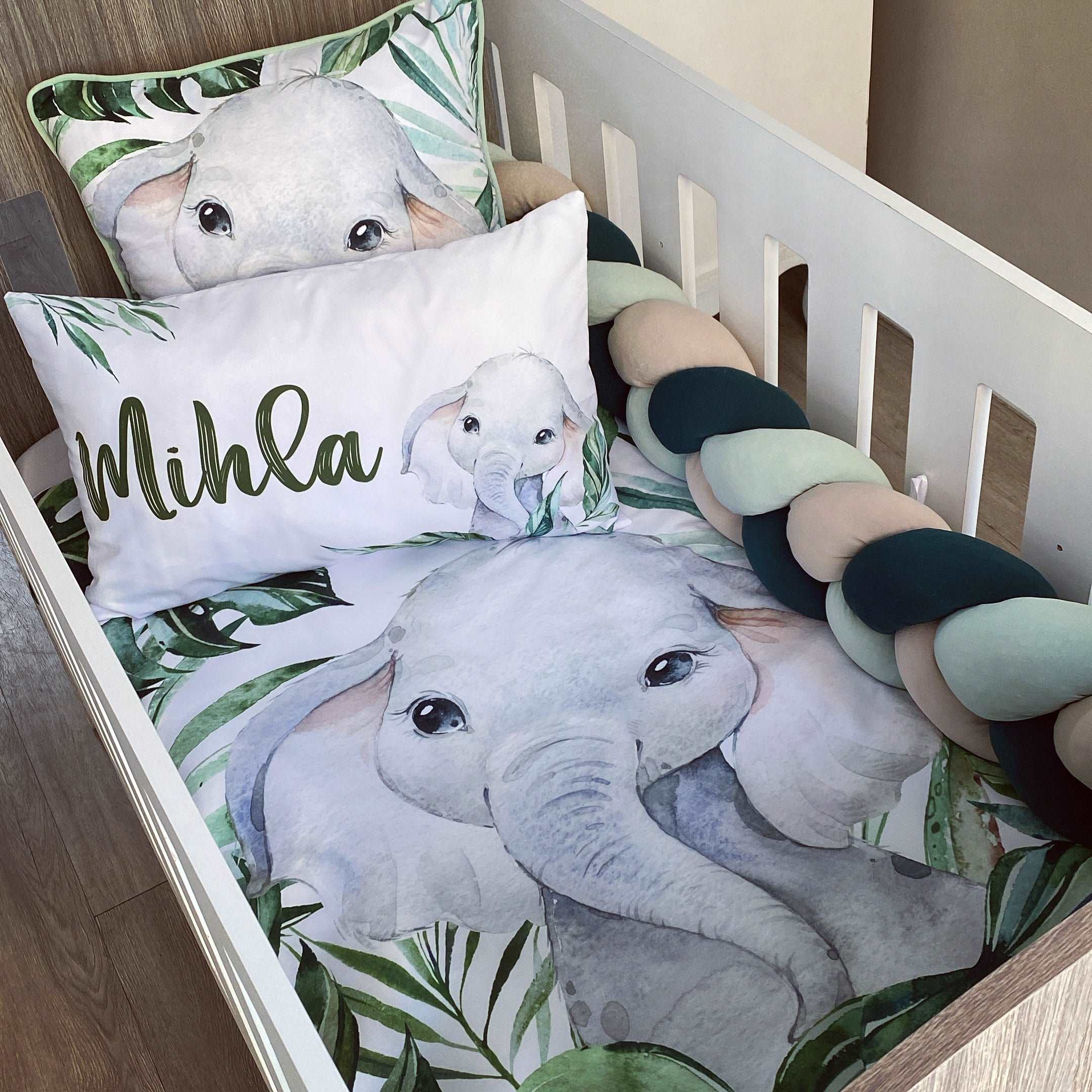 Cot Bedding - Leaf Elephant Set 01 baby neutral nursery linen set South Africa