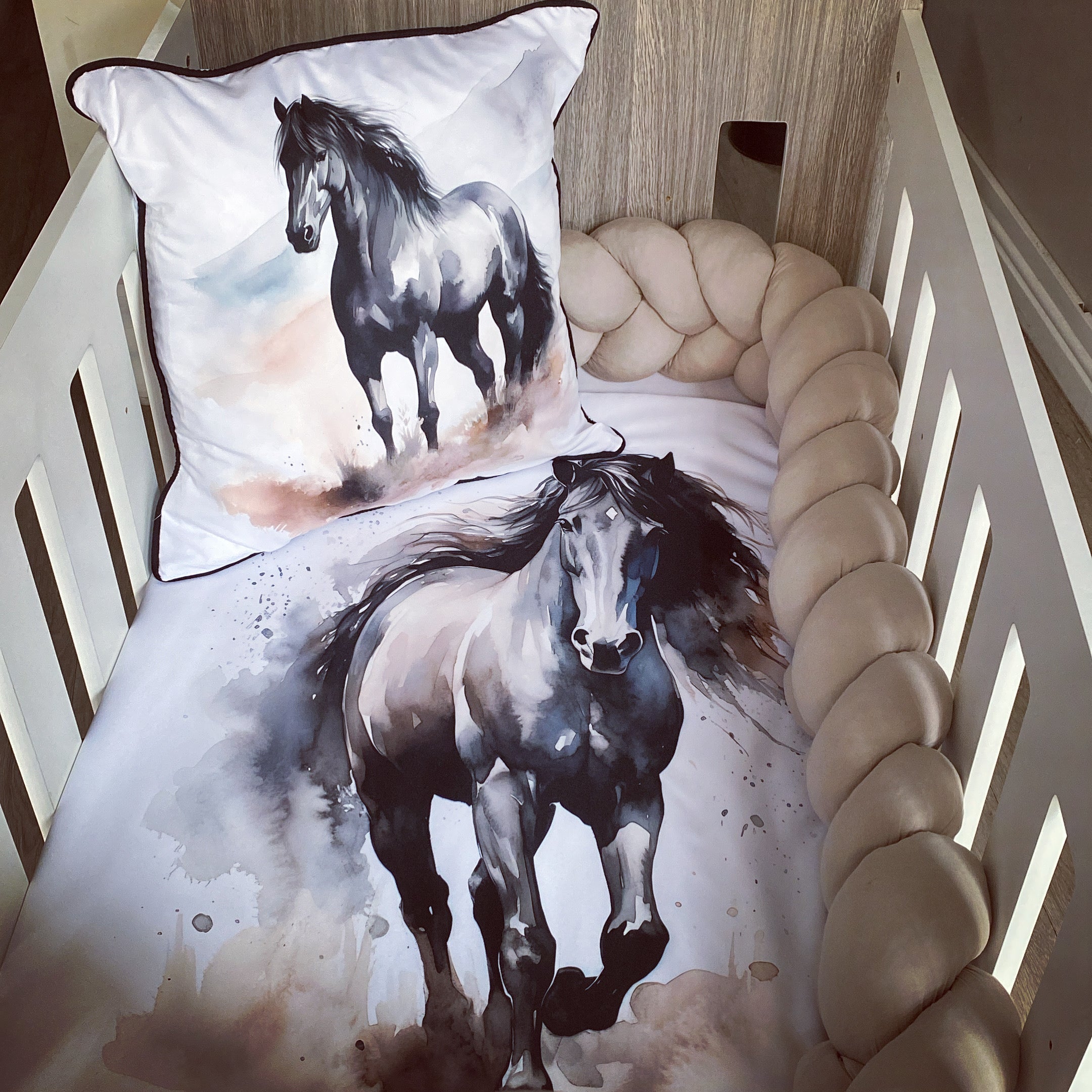 Cot Bedding - Stone Horse Set 01 baby neutral nursery linen set South Africa