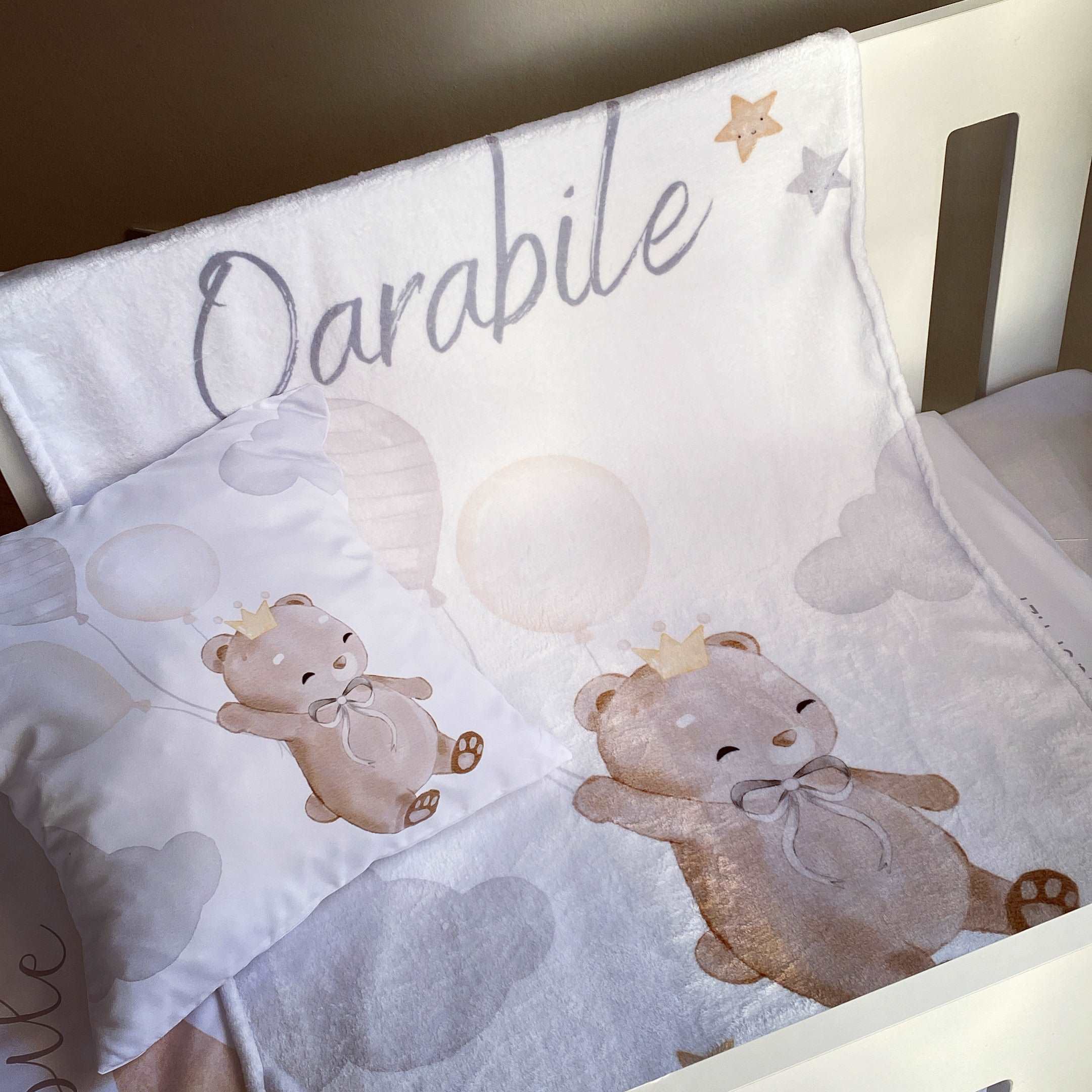 Cot Bedding - Grey Stone Bear Set 01 baby neutral nursery linen set South Africa