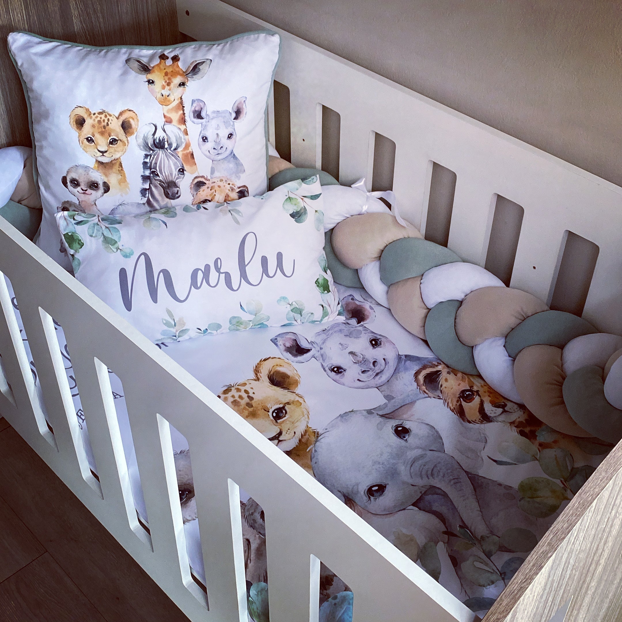 Cot Bedding - Sage Safari Set 02 baby neutral nursery linen set South Africa