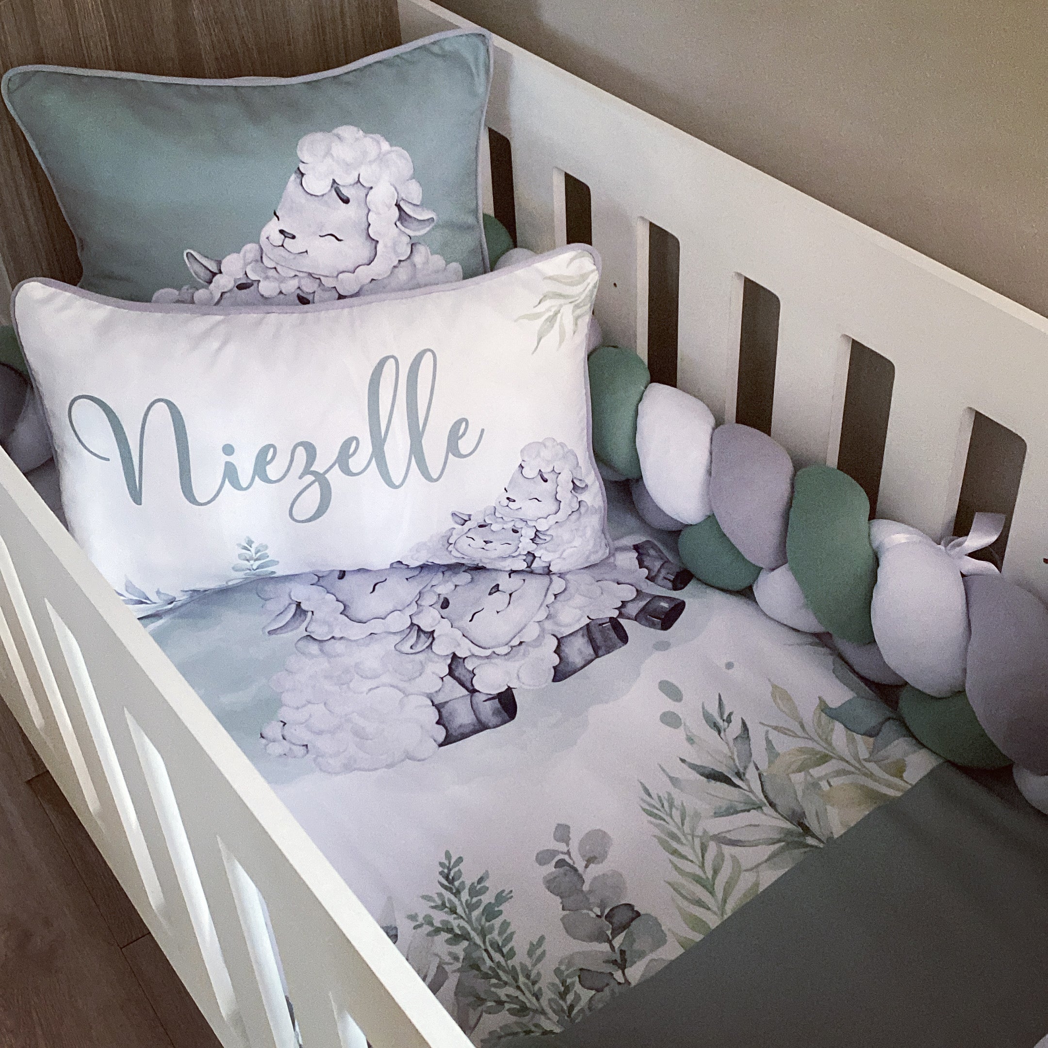 Cot Bedding - Sage Sheep Set 01 baby neutral nursery linen set South Africa