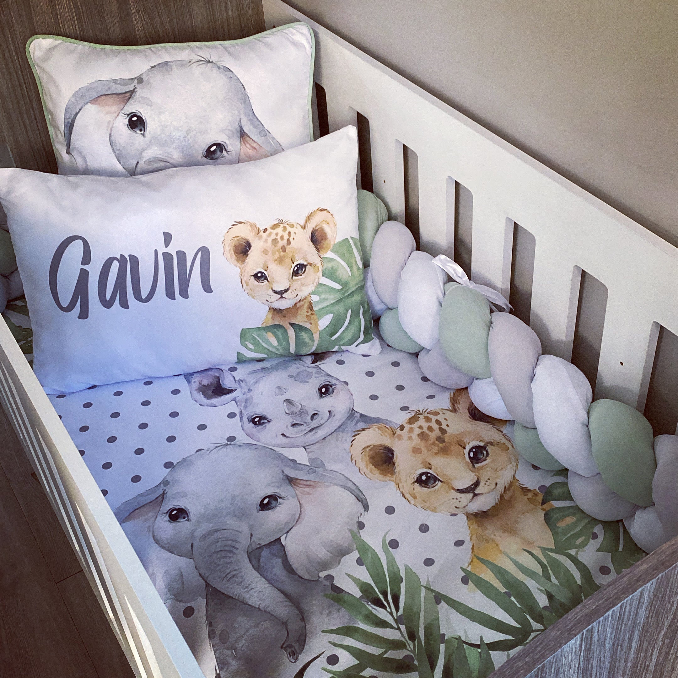 Cot Bedding - Sage Safari Set 05 baby neutral nursery linen set South Africa