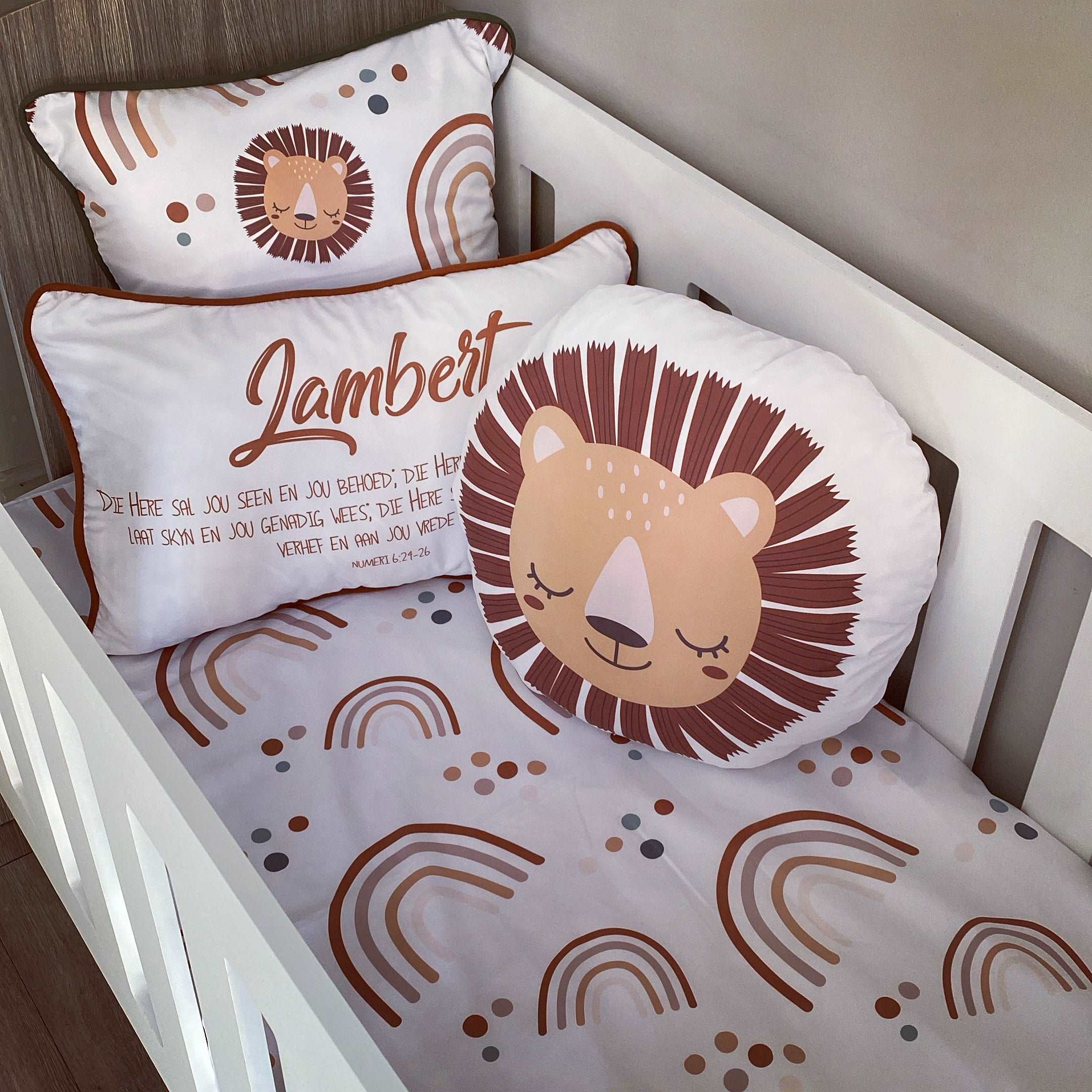 Cot Bedding - Boho Lion Rainbow Set 01 baby neutral nursery linen set South Africa
