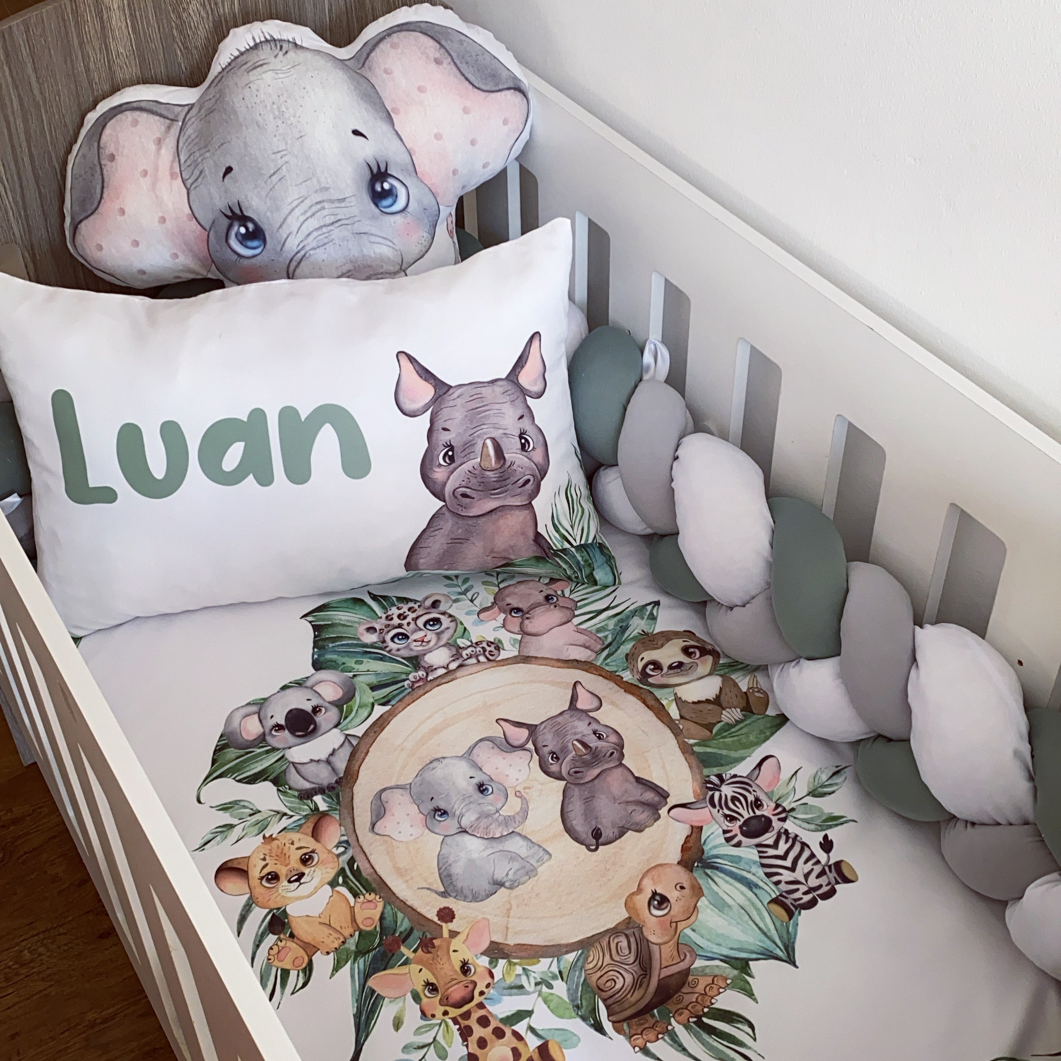 Cot Bedding - Sage Safari Set 07 baby neutral nursery linen set South Africa