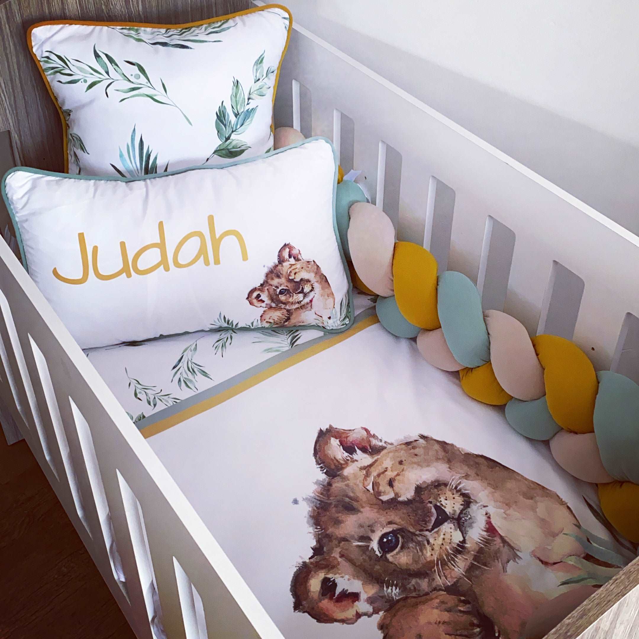Cot Bedding - Mustard Lion Set 01 baby neutral nursery linen set South Africa
