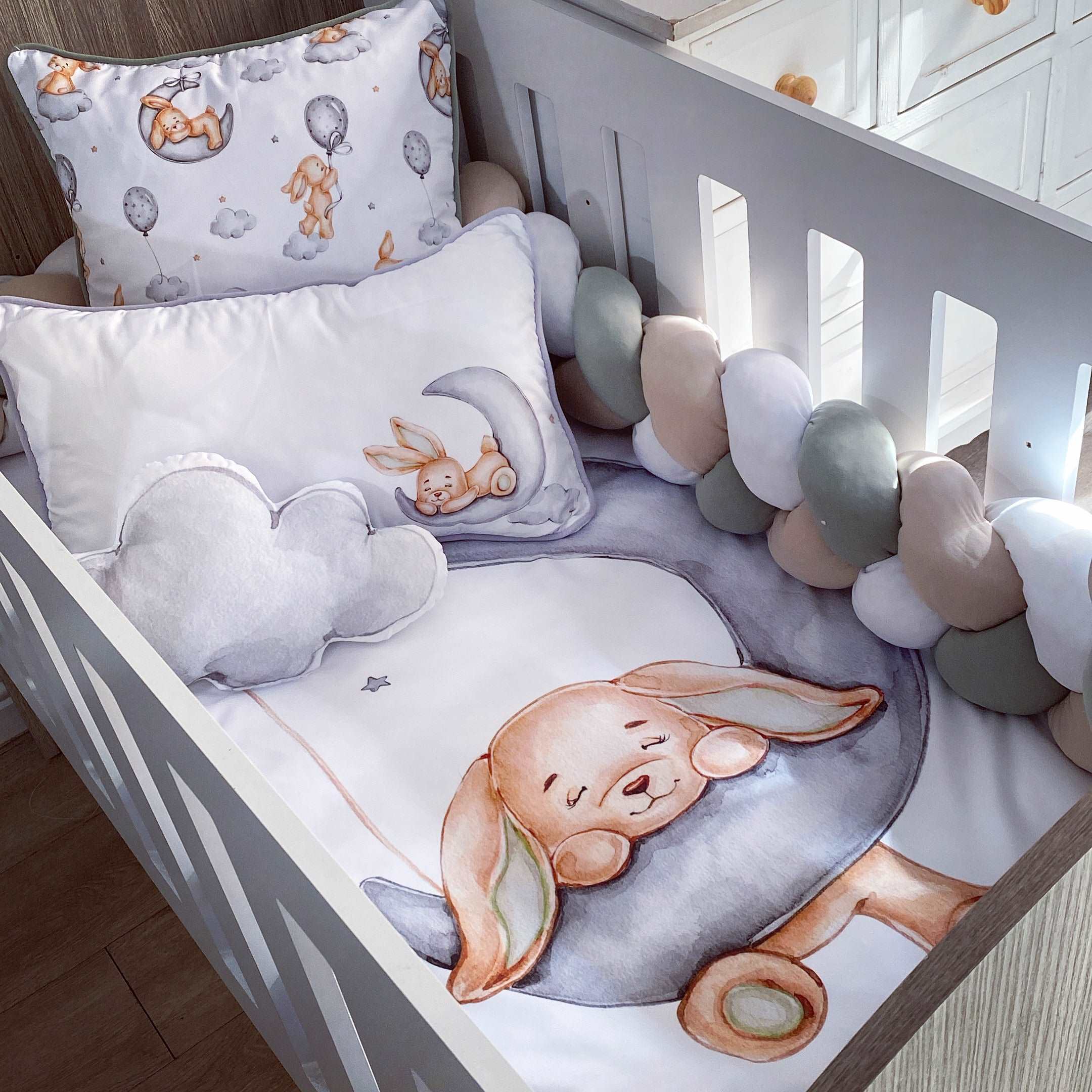 Cot Bedding - Grey Bunny Set 01 baby neutral nursery linen set South Africa
