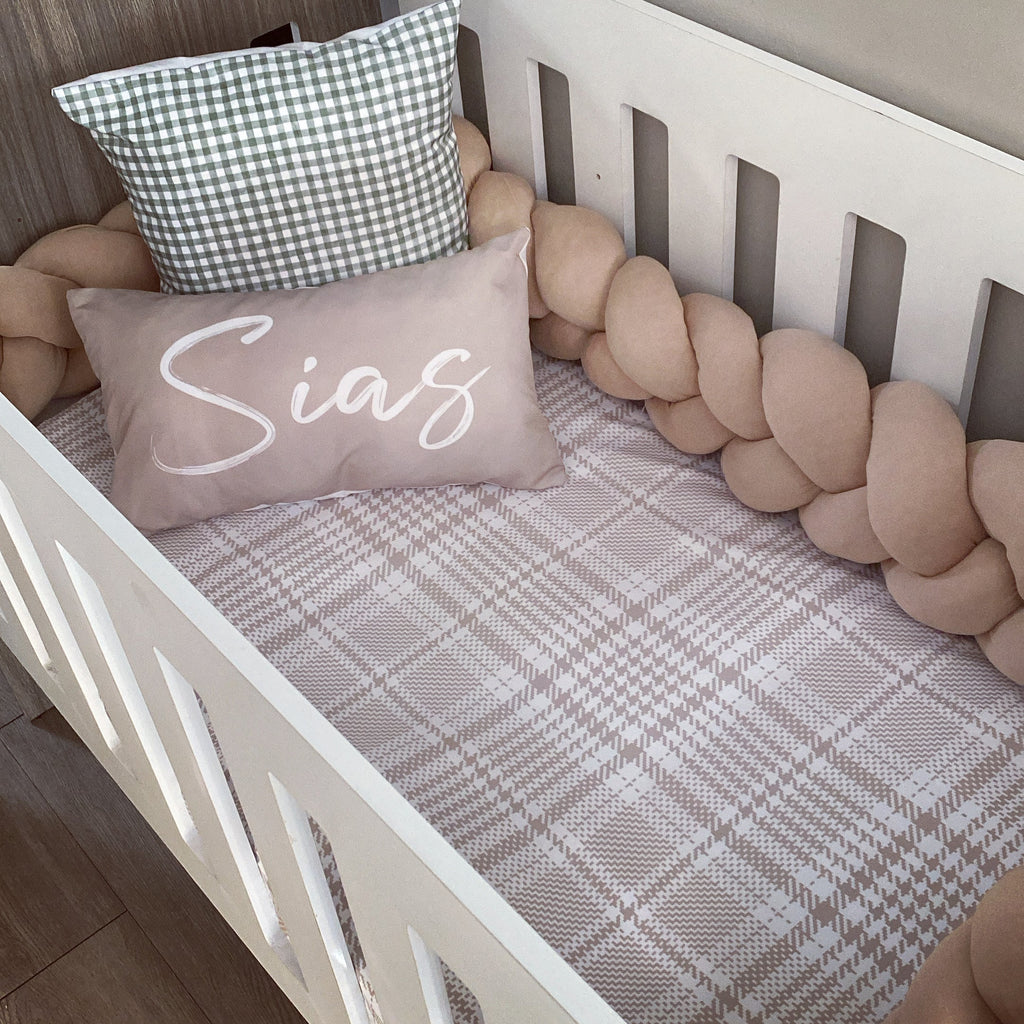 Cot Bedding - Stone Gingham Set 01 baby neutral nursery linen set South Africa