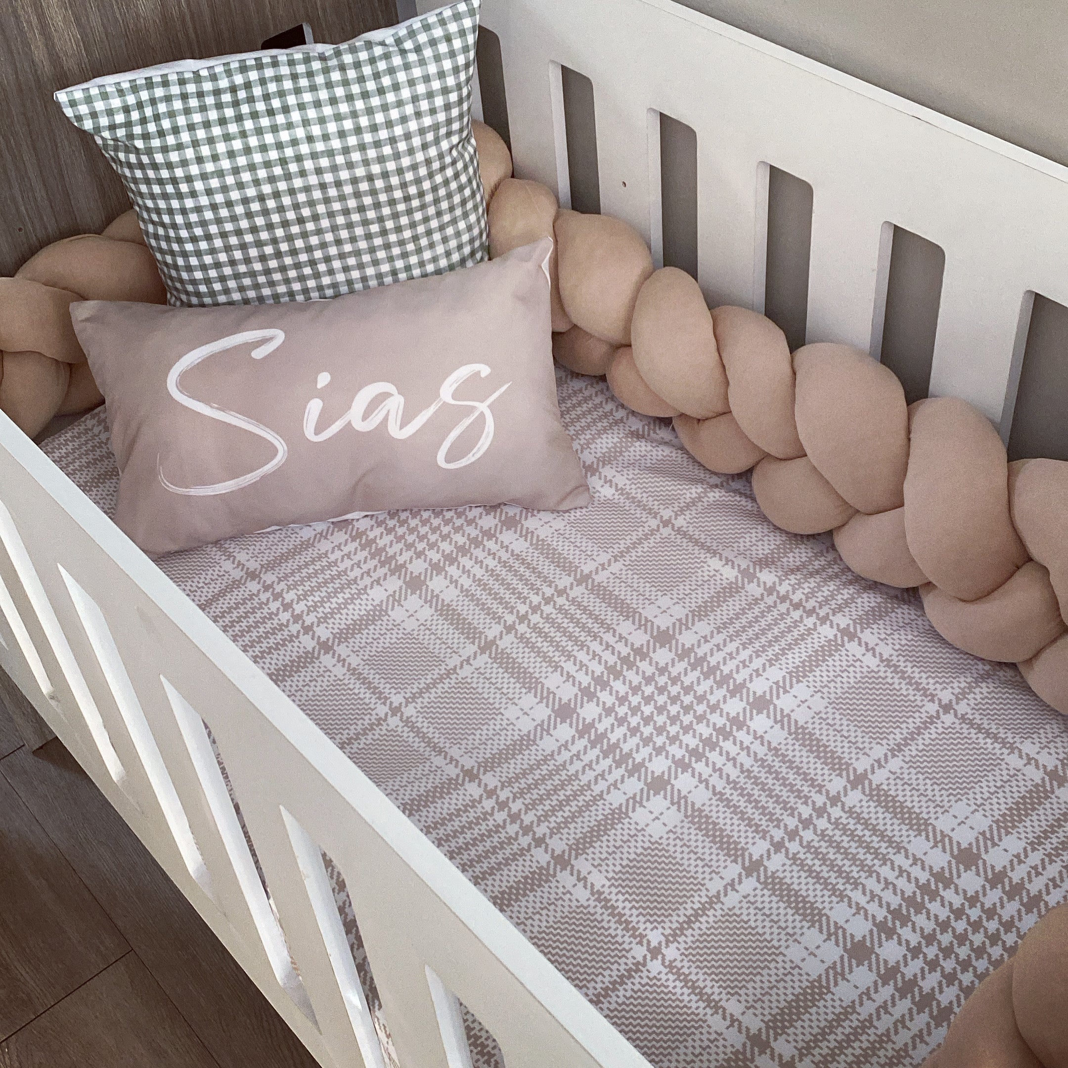 Cot Bedding - Stone Gingham Set 01 baby neutral nursery linen set South Africa