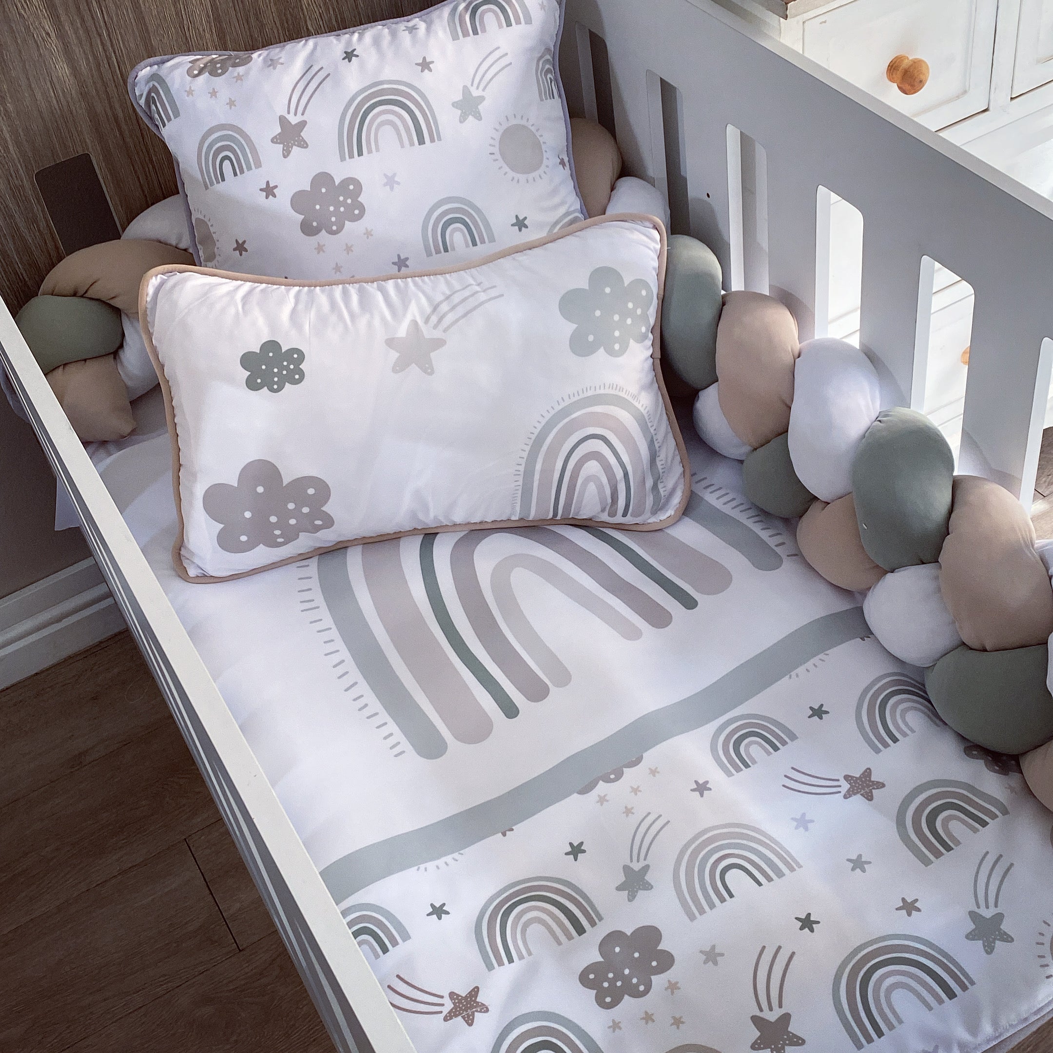 Cot Bedding - Sage Rainbow Set 01 baby neutral nursery linen set South Africa