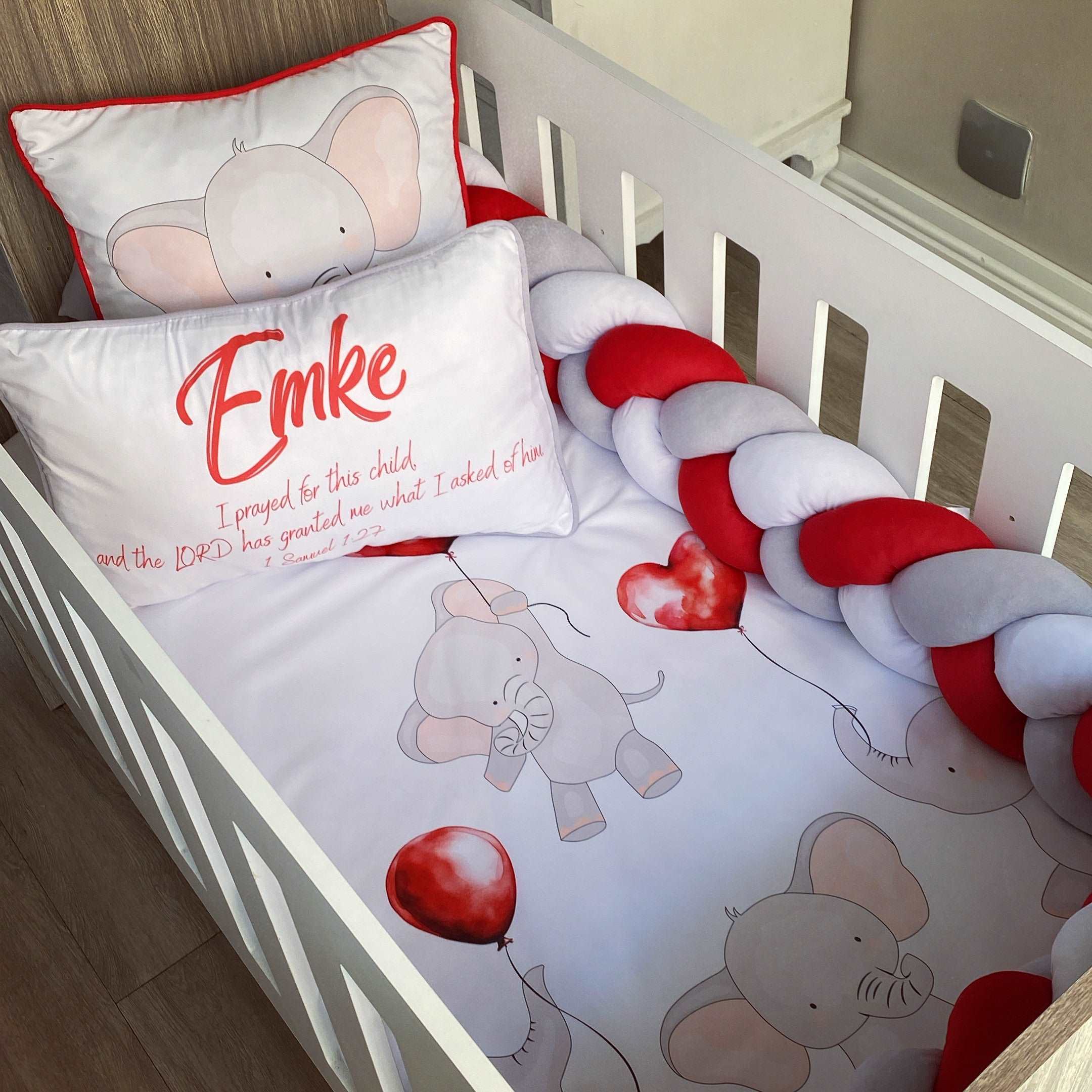 Cot Bedding - Red Elephant Set 01 baby neutral nursery linen set South Africa