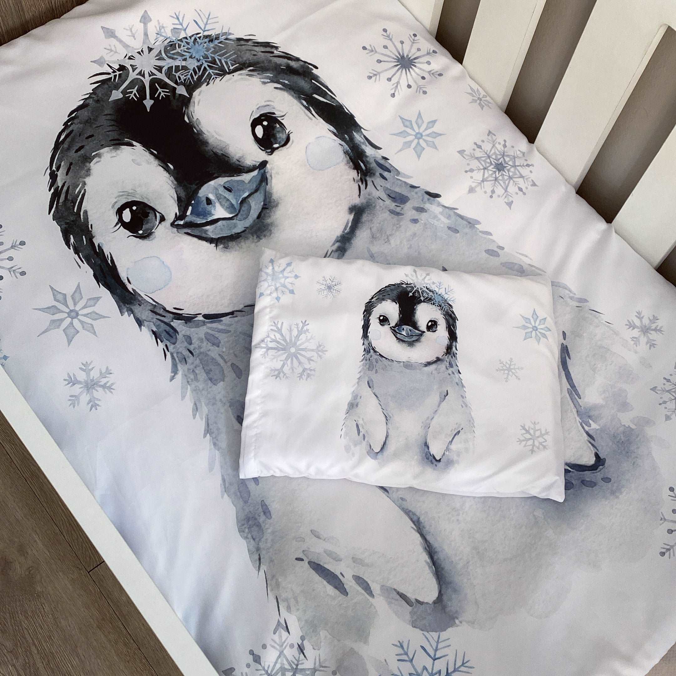 Cot Bedding - Grey Penguin Set 01 baby neutral nursery linen set South Africa