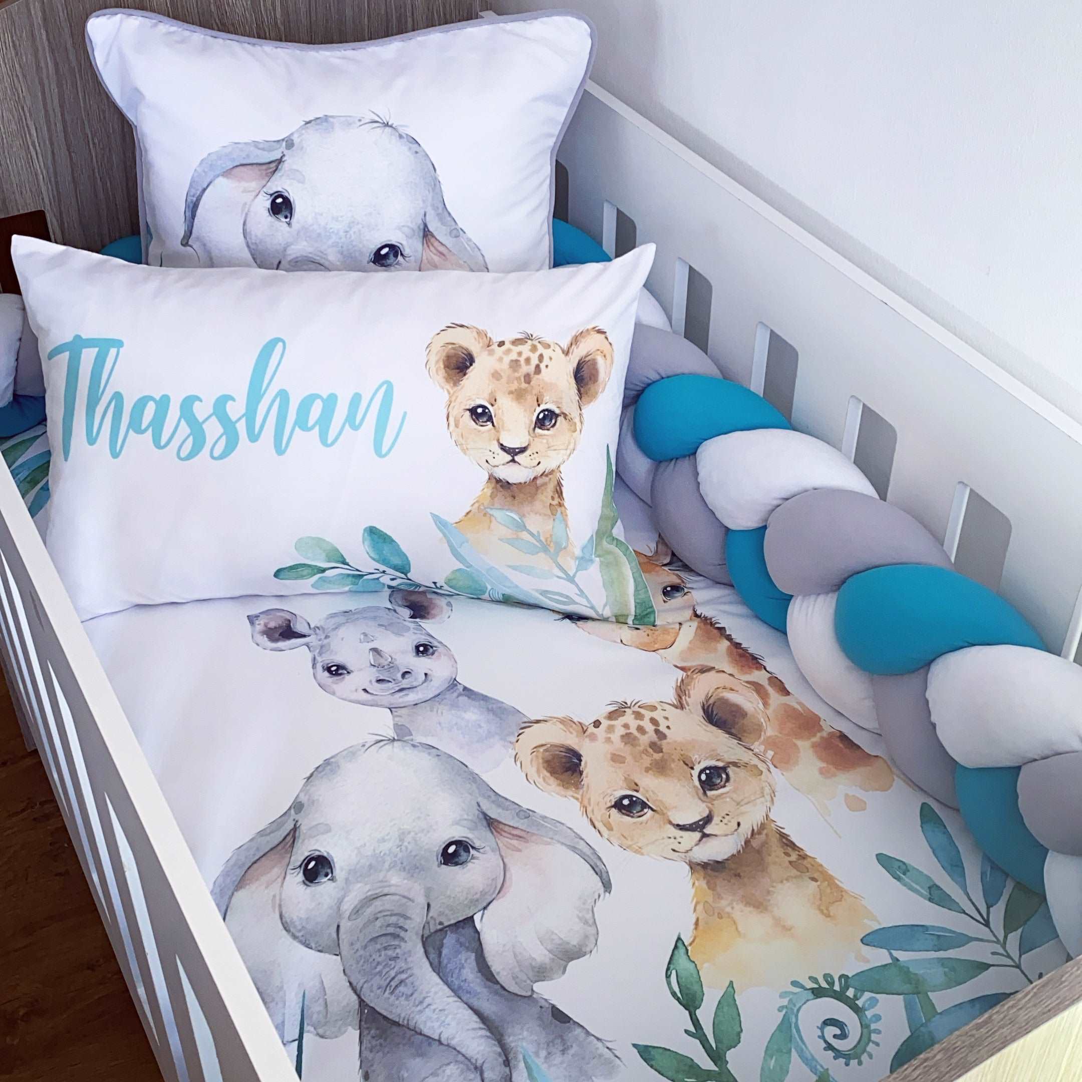 Cot Bedding - Aqua Safari Set 01 baby neutral nursery linen set South Africa