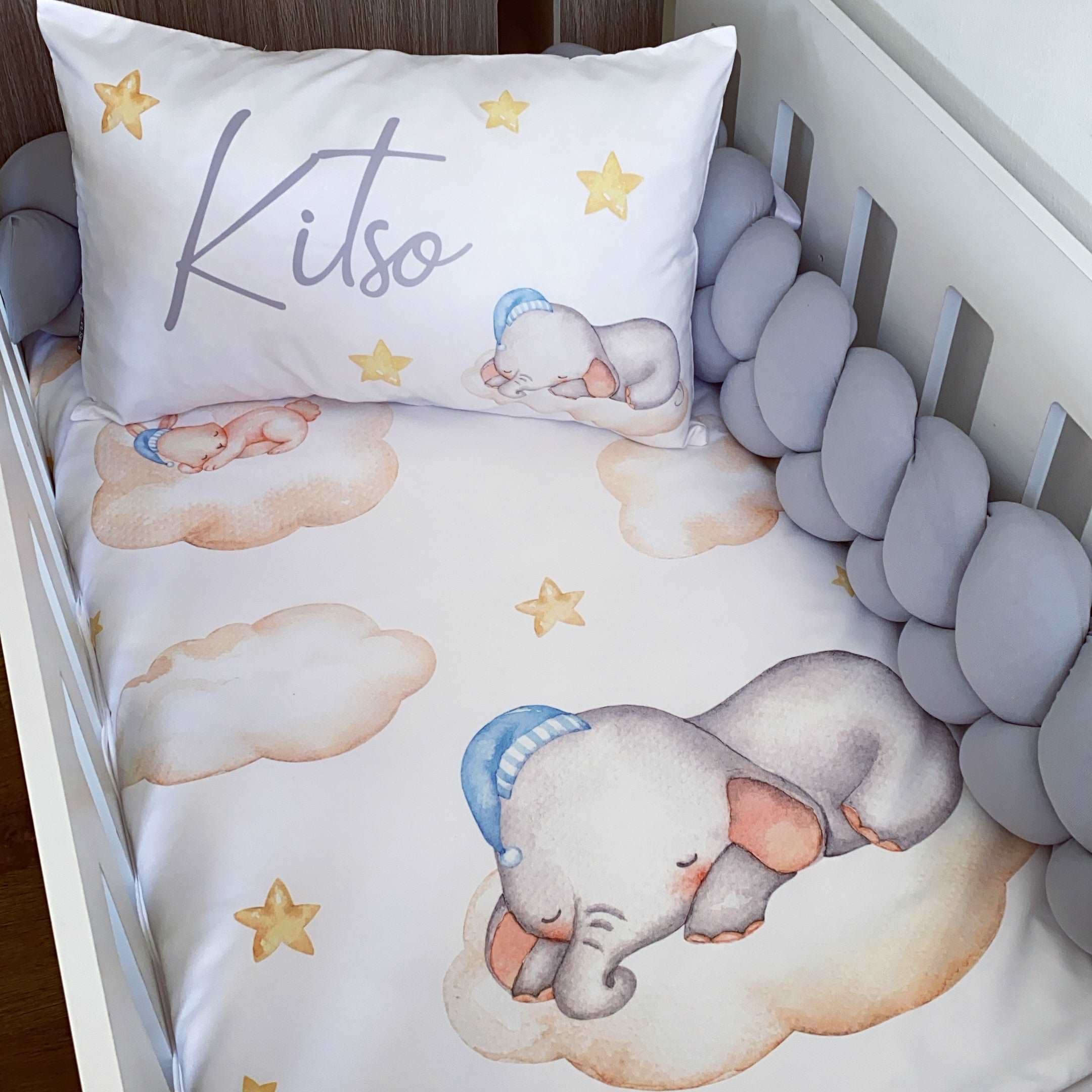 Cot Bedding - Grey Elephant Set 03 baby neutral nursery linen set South Africa