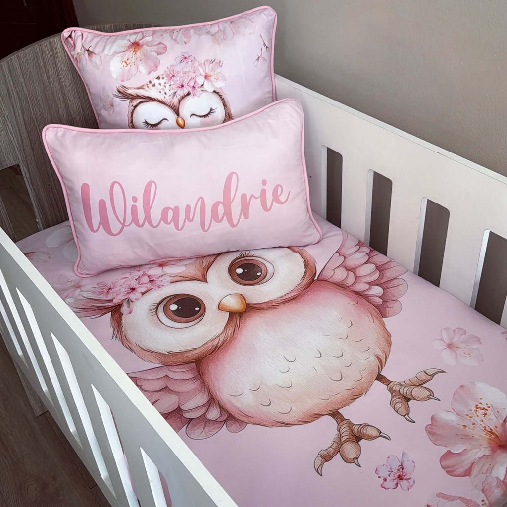 Cot Bedding - Pink Owl Set 02