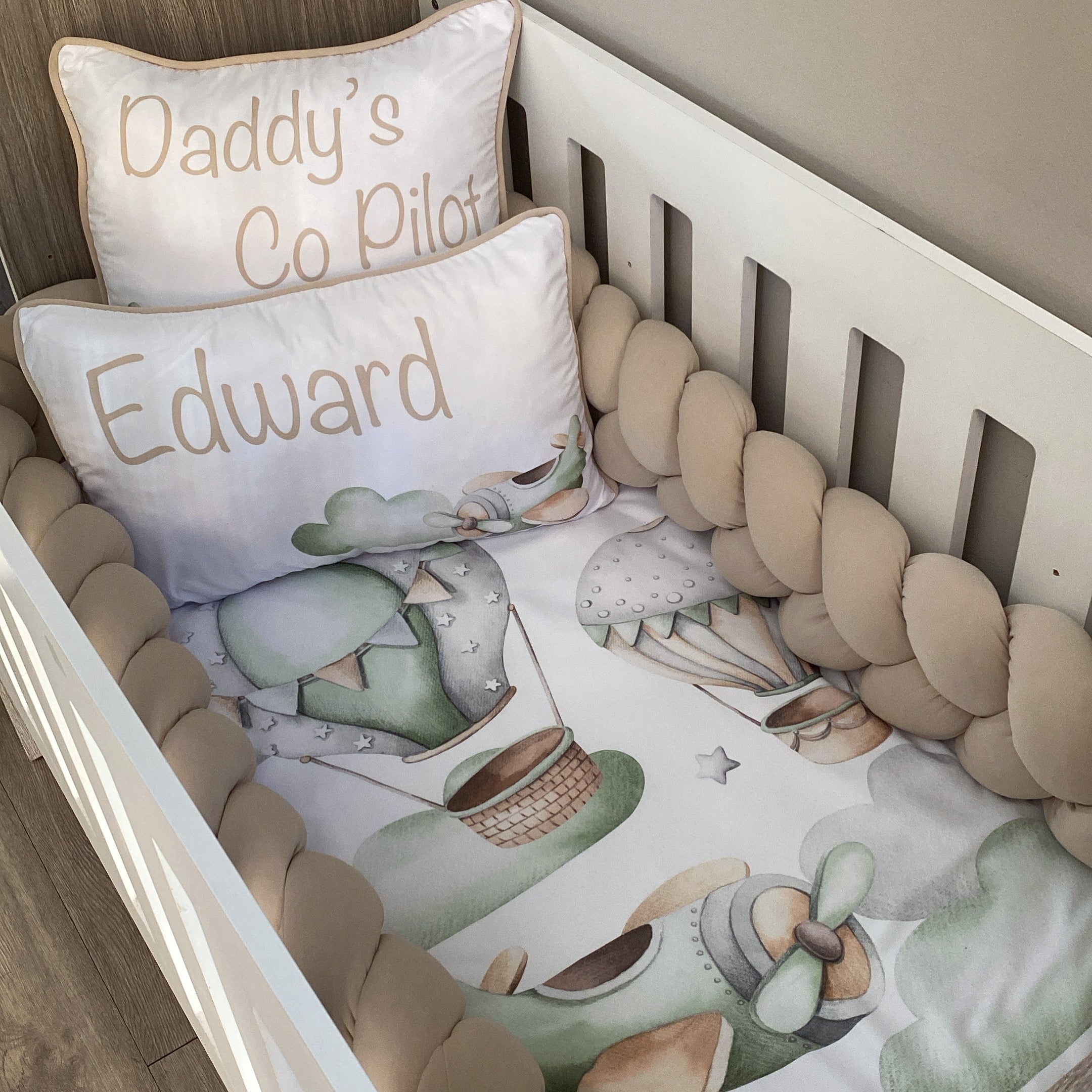Cot Bedding - Sage Stone Plane Set baby boy nursery linen set South Africa