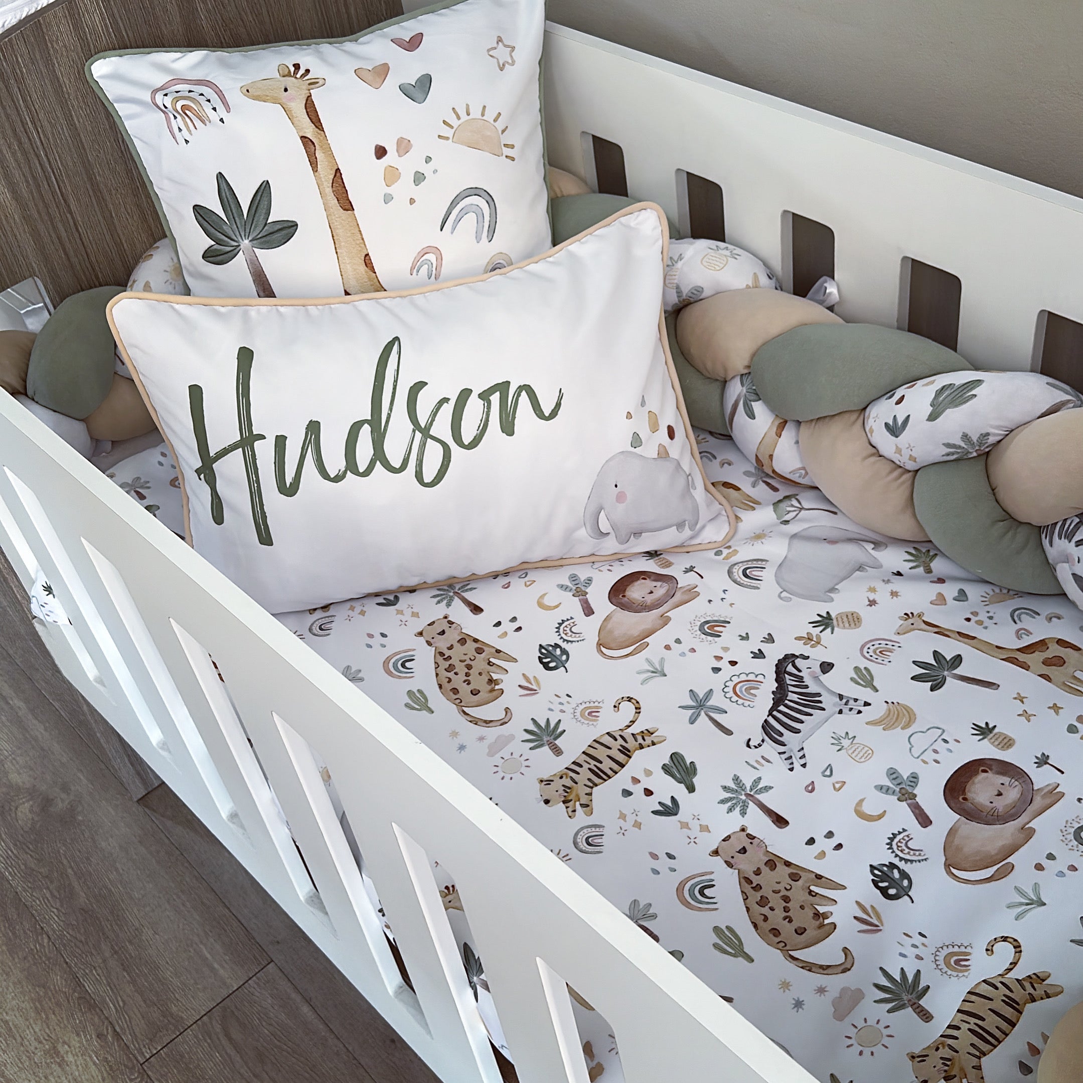 Cot Bedding - Sage Safari Set 09 baby neutral nursery linen set South Africa