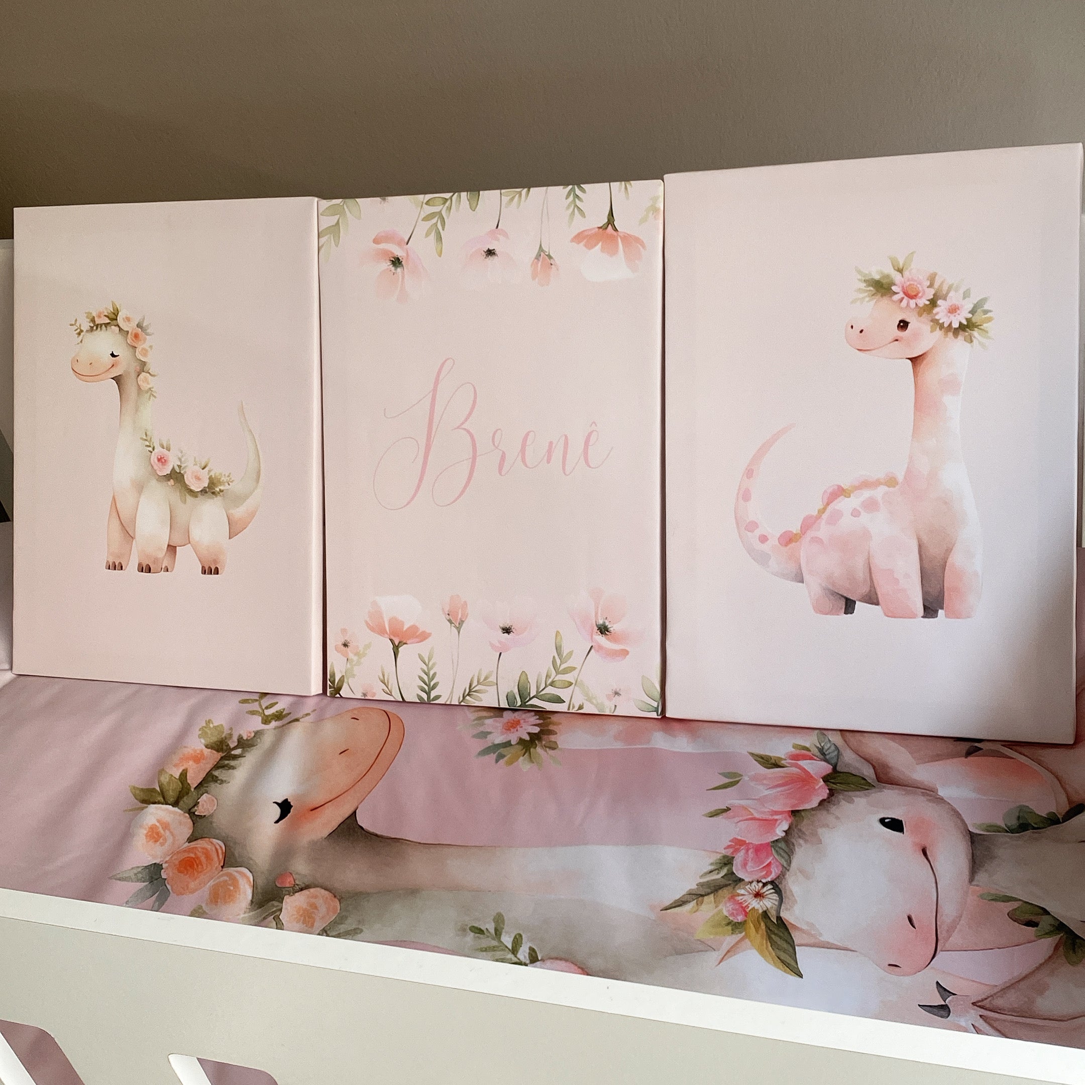 Cot Bedding - Pink Dinosaur Set 01
