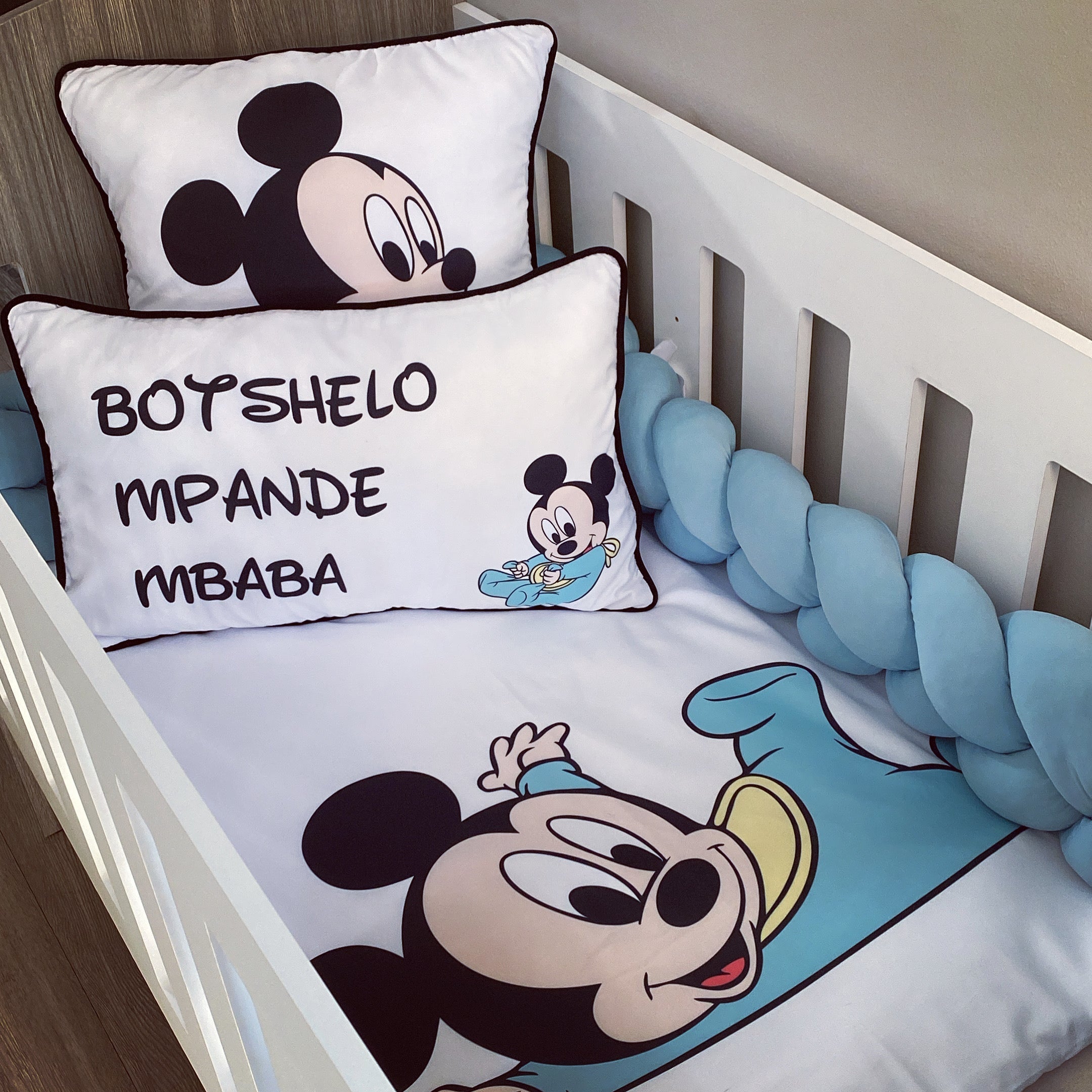Cot Bedding - Blue Mickey Mouse Set 04 baby boy nursery linen set South Africa