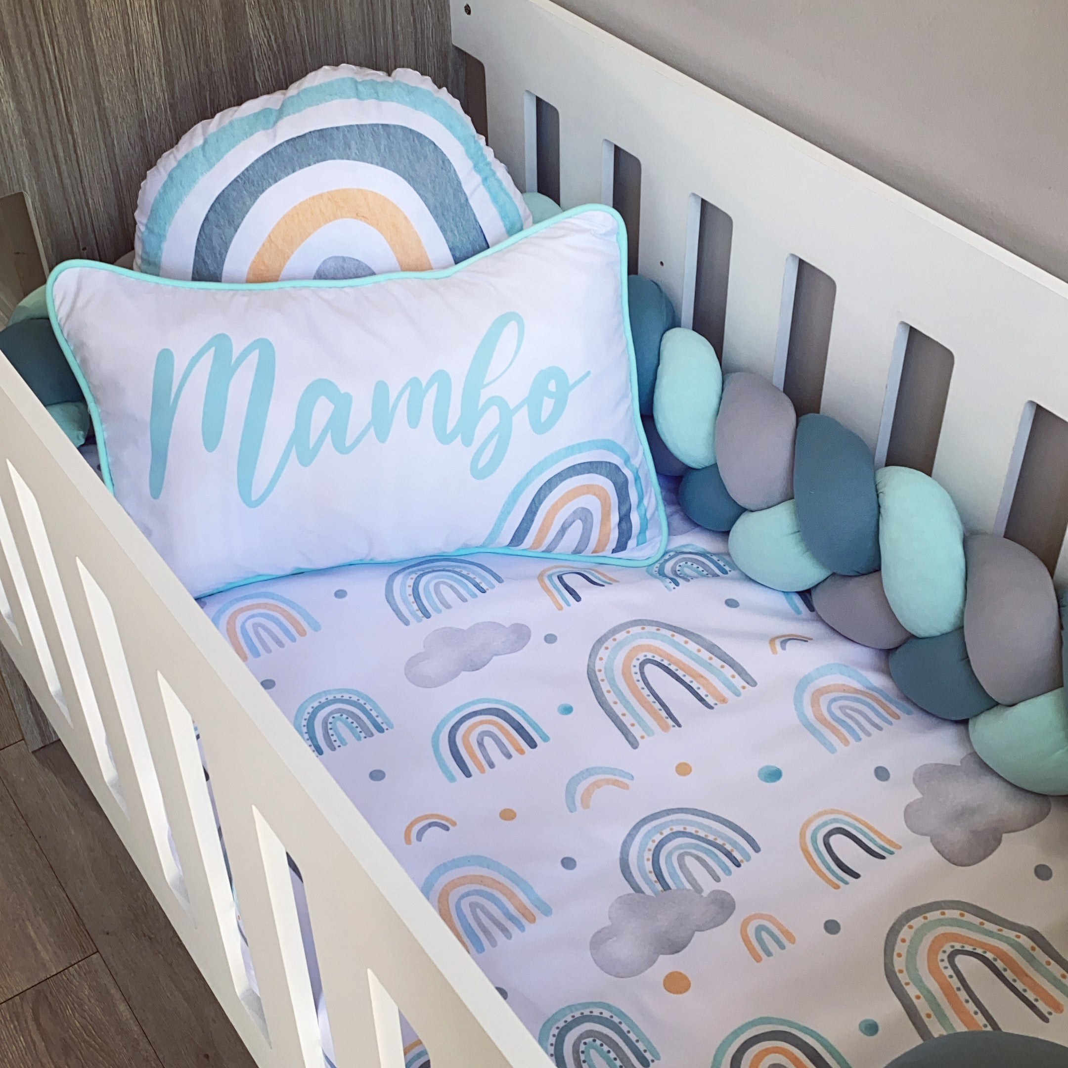 Cot Bedding - Blue Rainbow 05 baby neutral nursery linen set South Africa