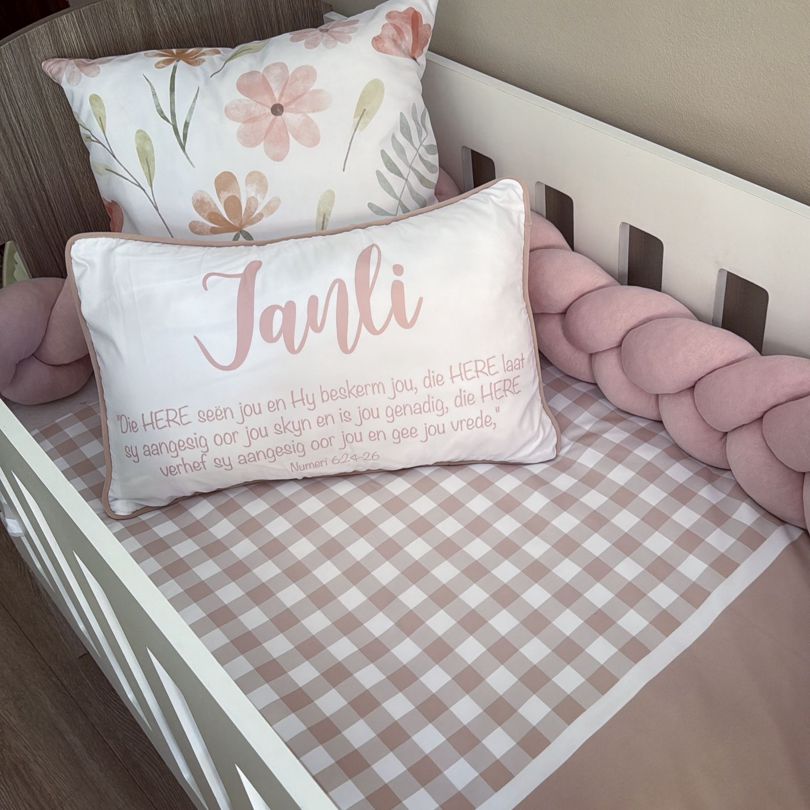 Cot Bedding - Check Flower Set 02