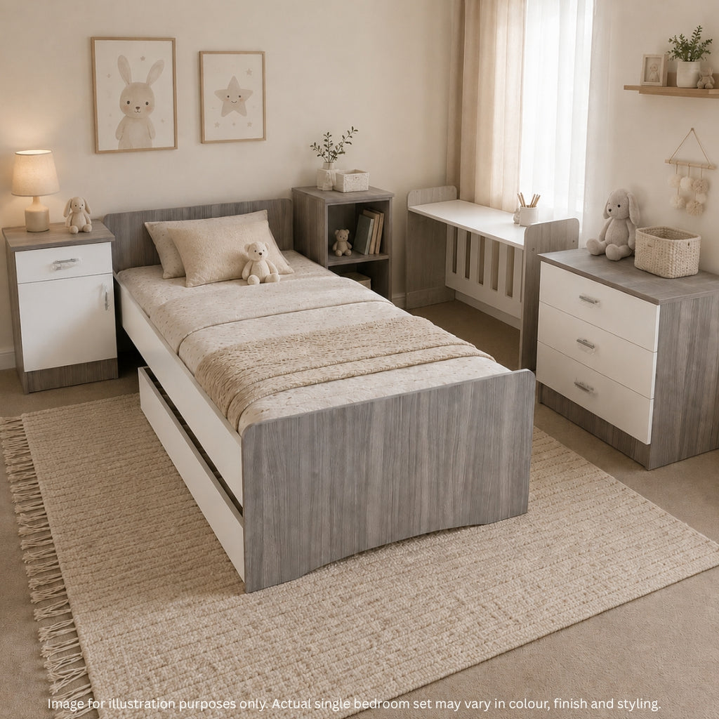 Baby Bedroom in a Box - 5-in-1 Cot - Melamine White & Cascade - B0207