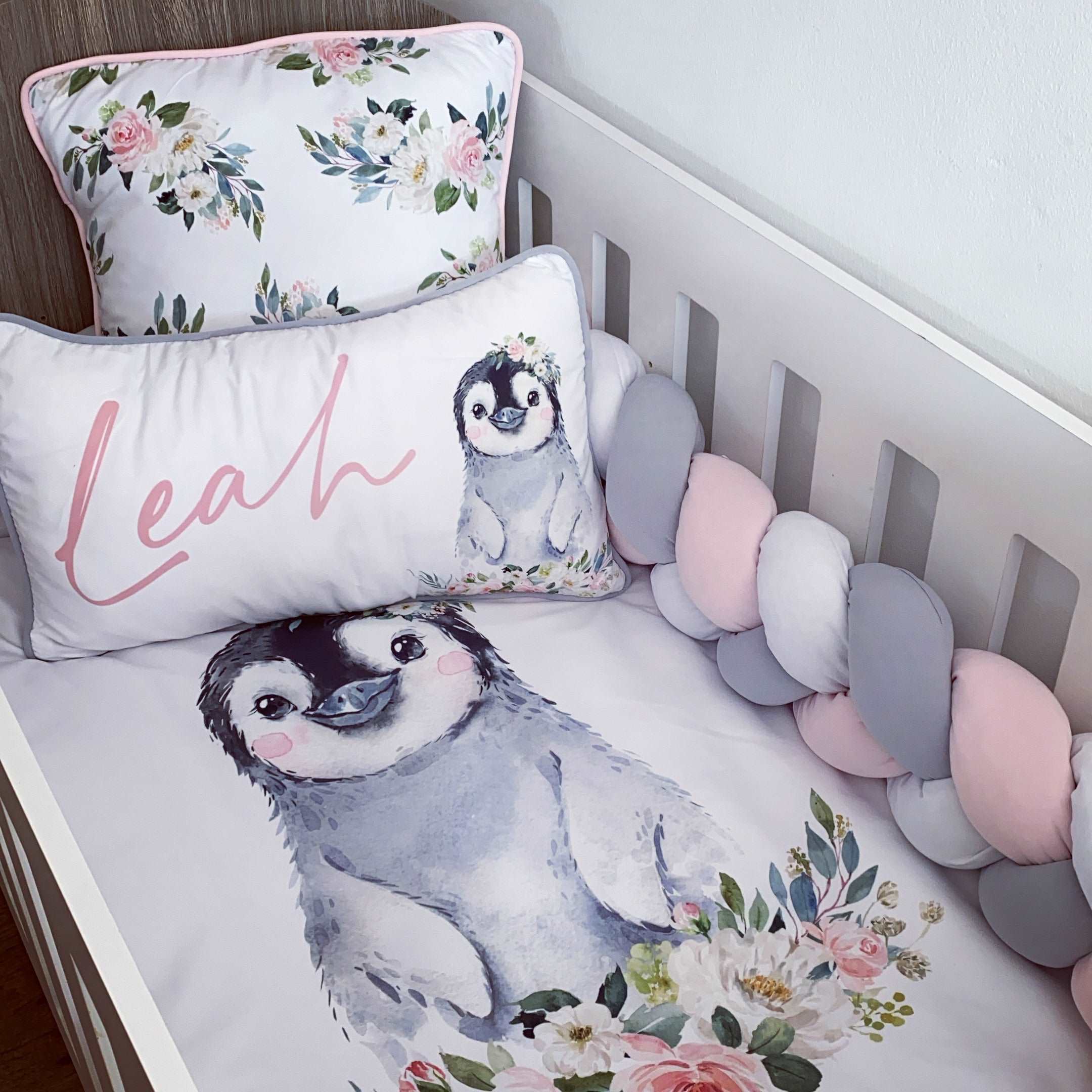 Cot Bedding - Pink Penguin Set 04