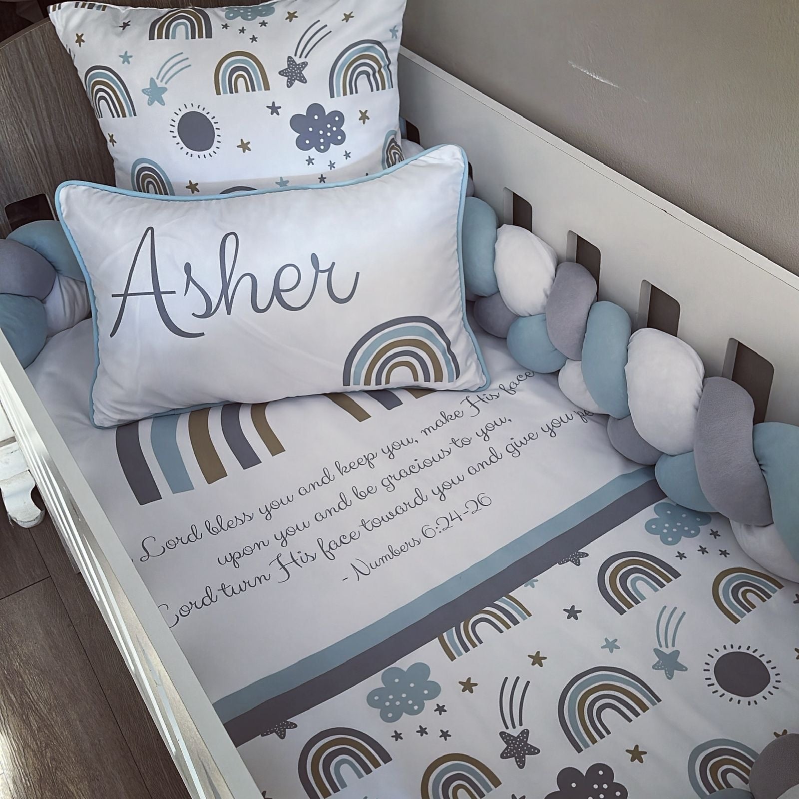 Cot Bedding - Blue Rainbow 04 baby boy nursery linen set South Africa