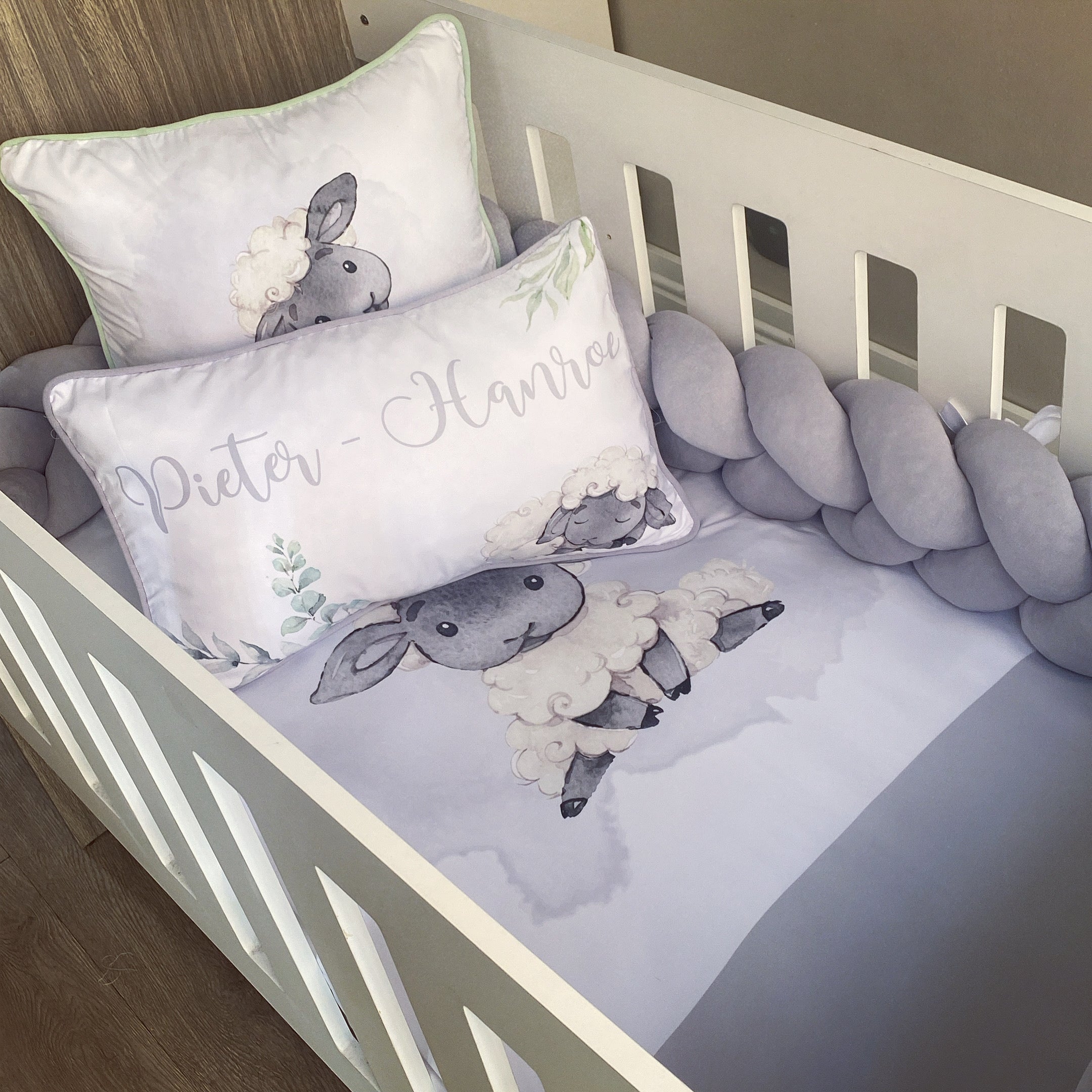 Cot Bedding - Grey Sheep Set 06 baby neutral nursery linen set South Africa