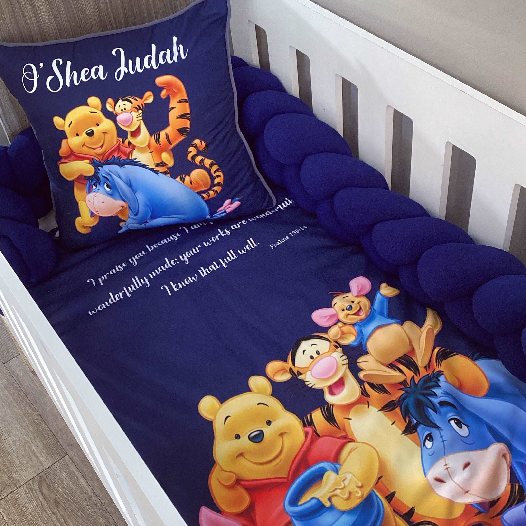 Cot Bedding - Navy Pooh Bear Set baby boy nursery linen set South Africa