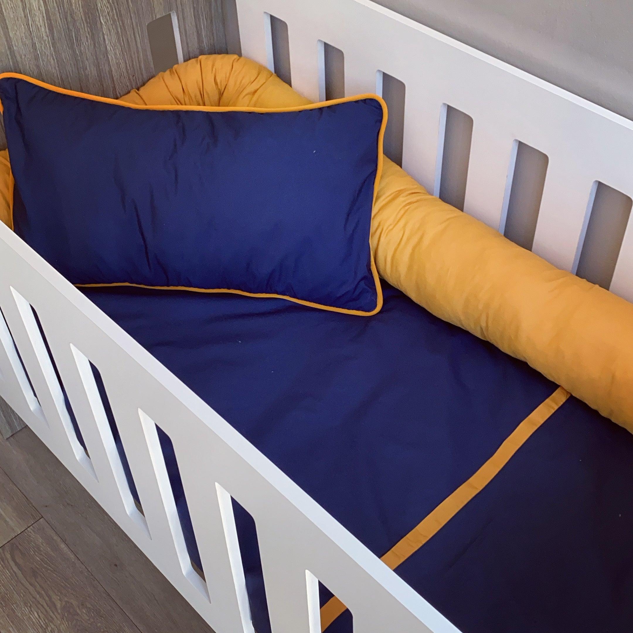 Cot Bedding - Blue and Mustard Set 01 baby neutral nursery linen set South Africa