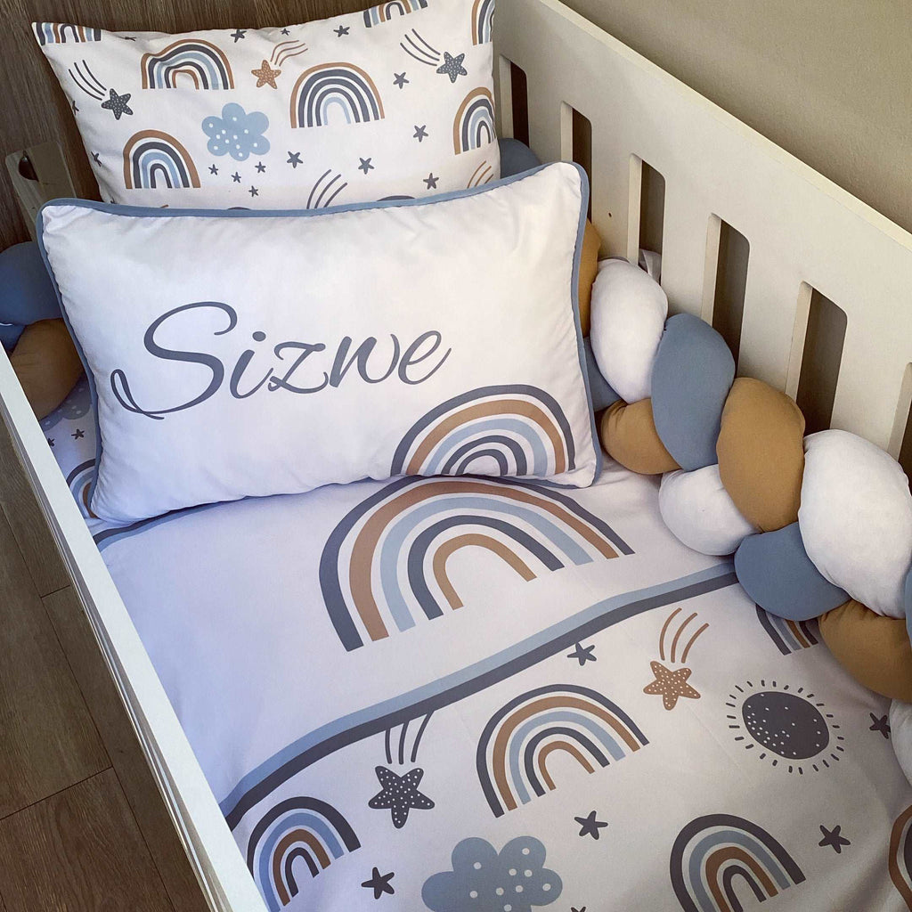 Cot Bedding - Blue Stone Rainbow Delight Set baby boy nursery linen set South Africa