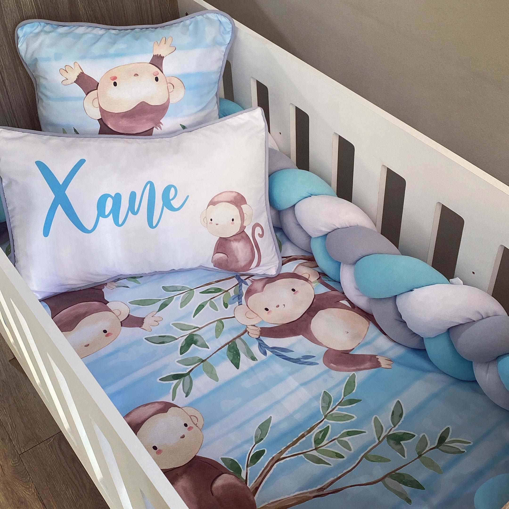 Cot Bedding - Blue Monkey Set baby boy nursery linen set South Africa