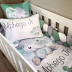 Cot Bedding - Green Elephant Set 01 baby neutral nursery linen set South Africa