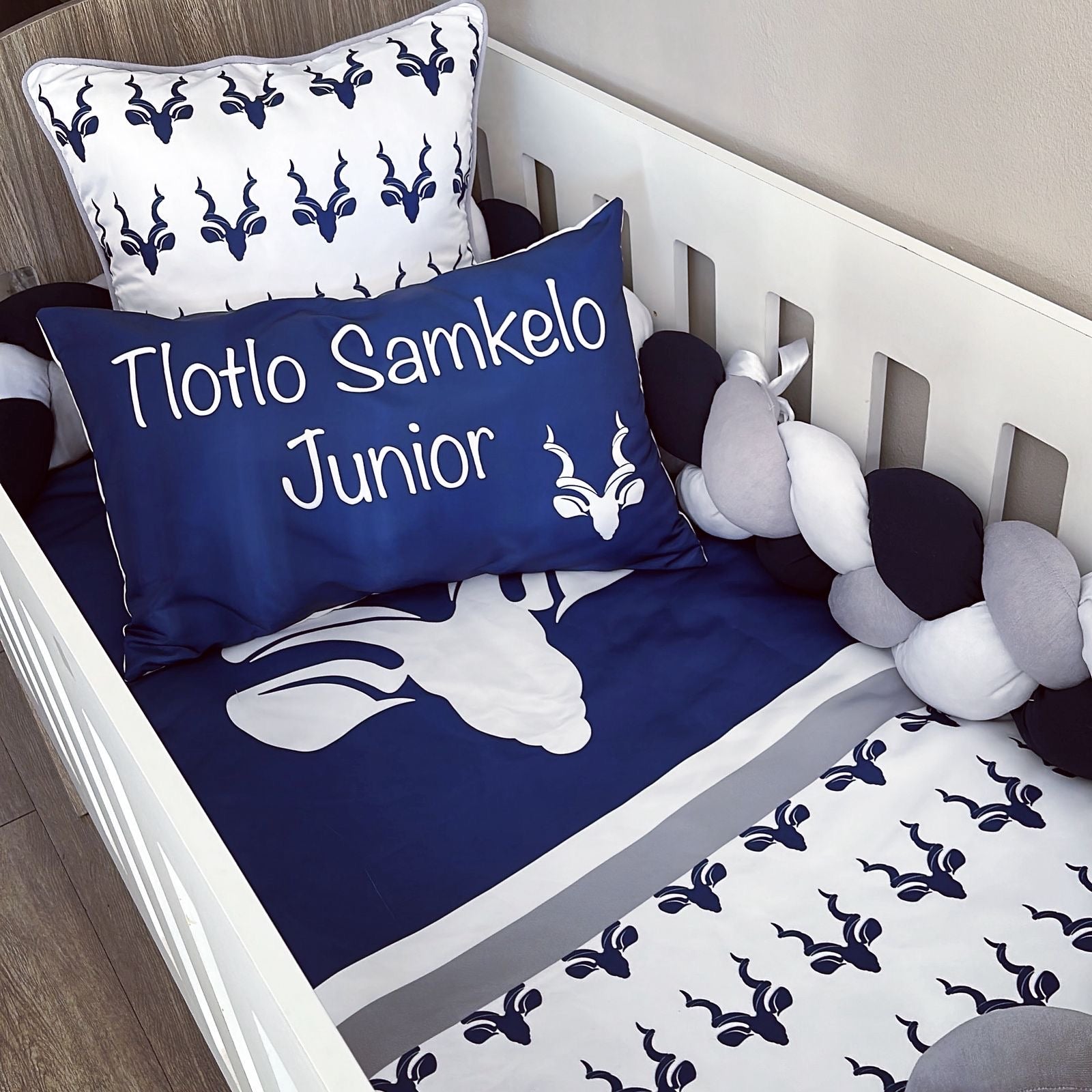 Cot Bedding - Navy Deer Set 02 baby boy nursery linen set South Africa