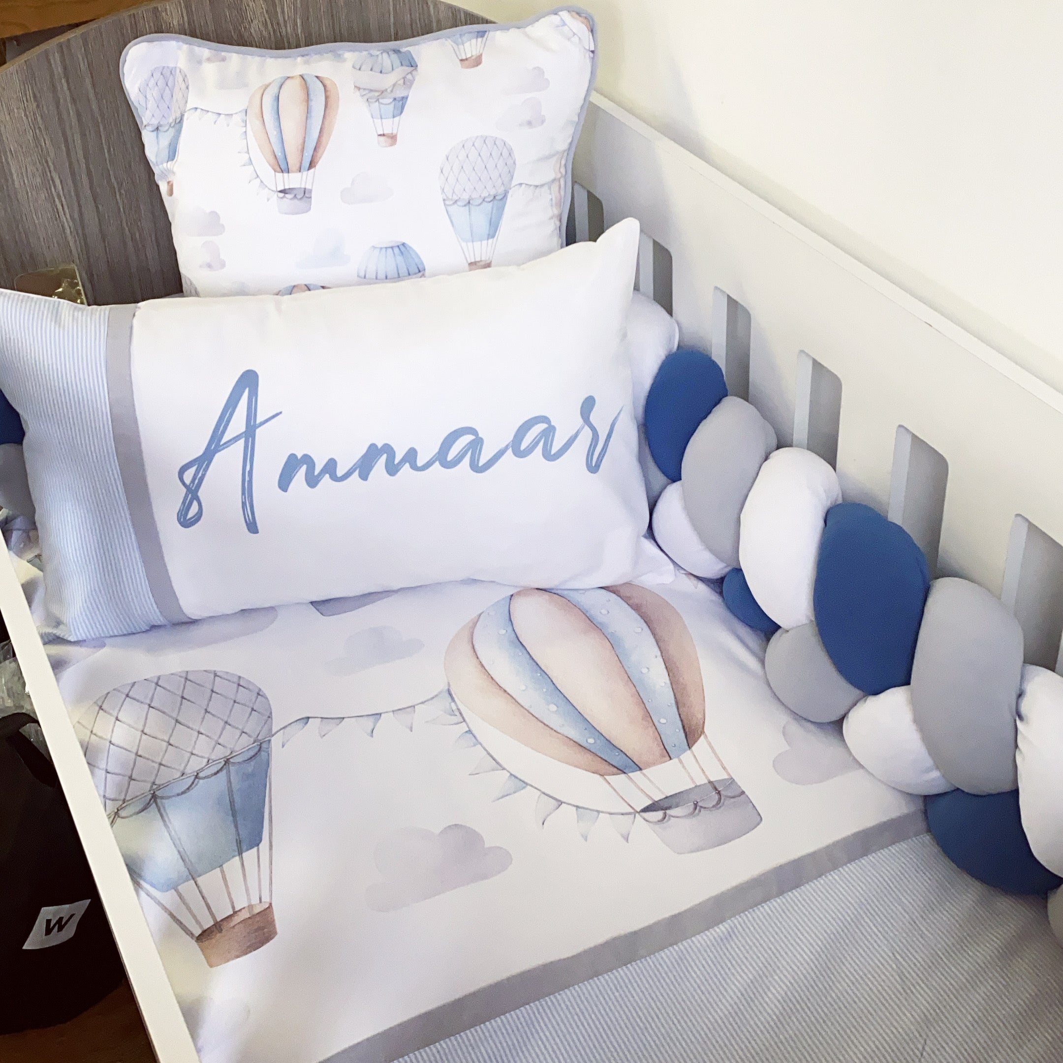 Cot Bedding - Blue Hot Air Balloon Set 01 baby neutral nursery linen set South Africa