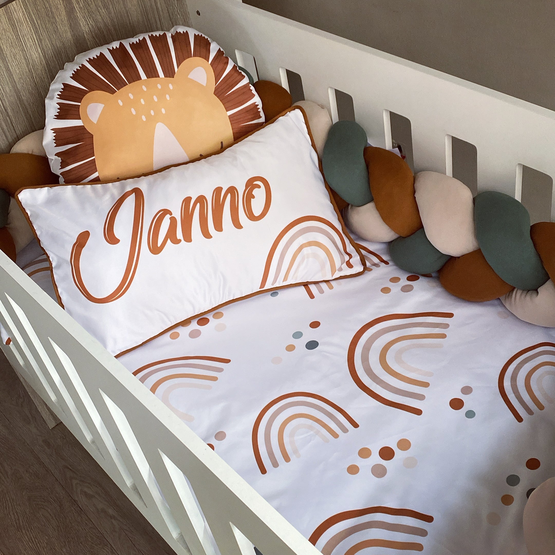 Cot Bedding - Boho Lion Rainbow Set 02 baby neutral nursery linen set South Africa
