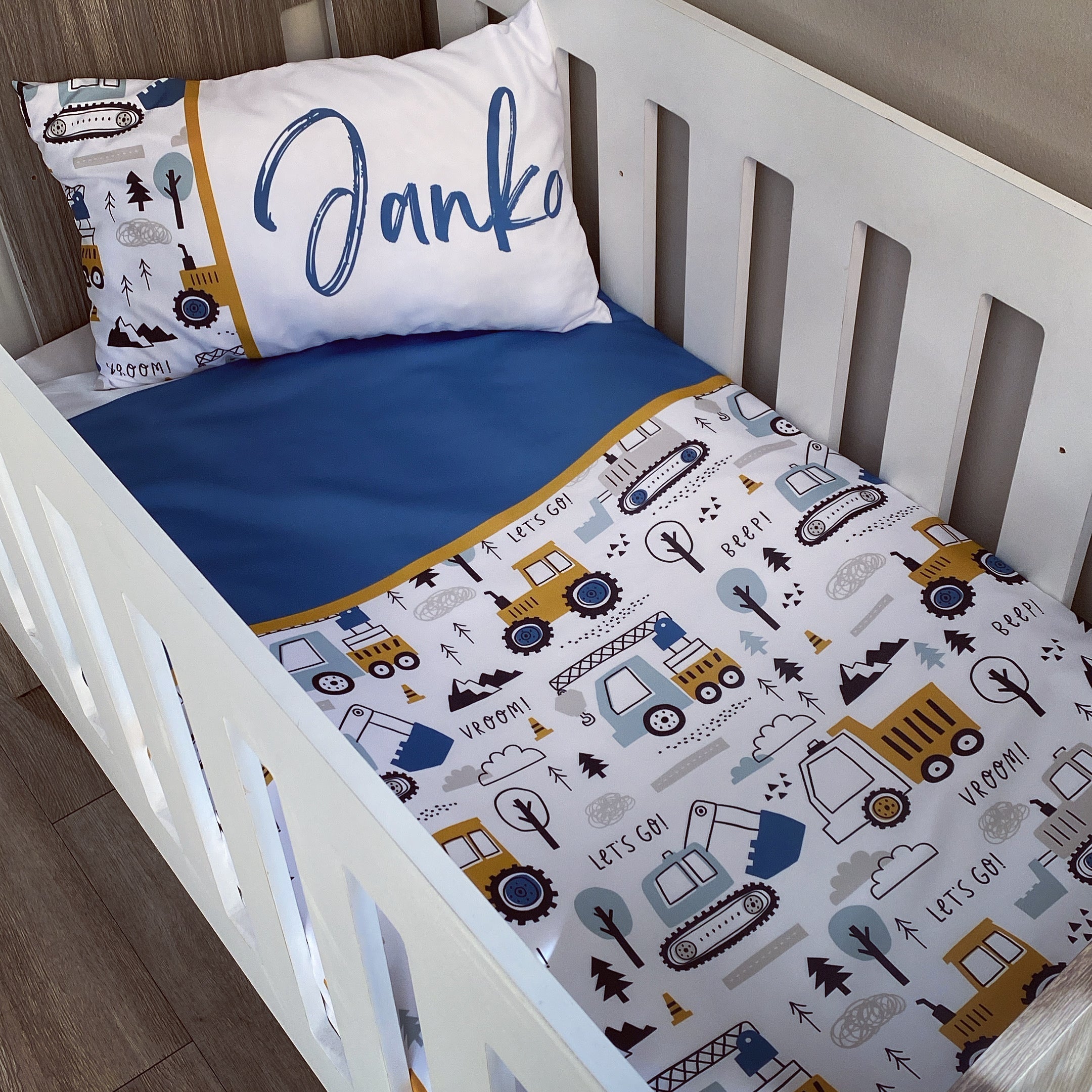 Cot Bedding - Dark Blue Construction Set 02 baby boy nursery linen set South Africa
