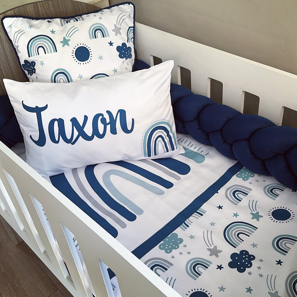 Cot Bedding - Blue Rainbow 01 baby boy nursery linen set South Africa