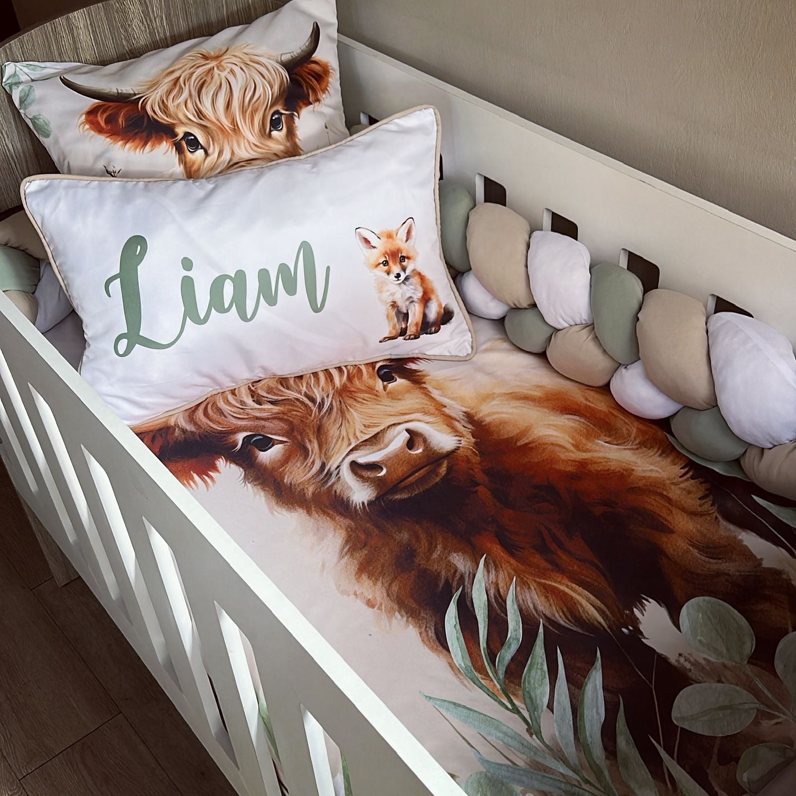 Cot Bedding - Stone Highland Cow Set 02 baby neutral nursery linen set South Africa