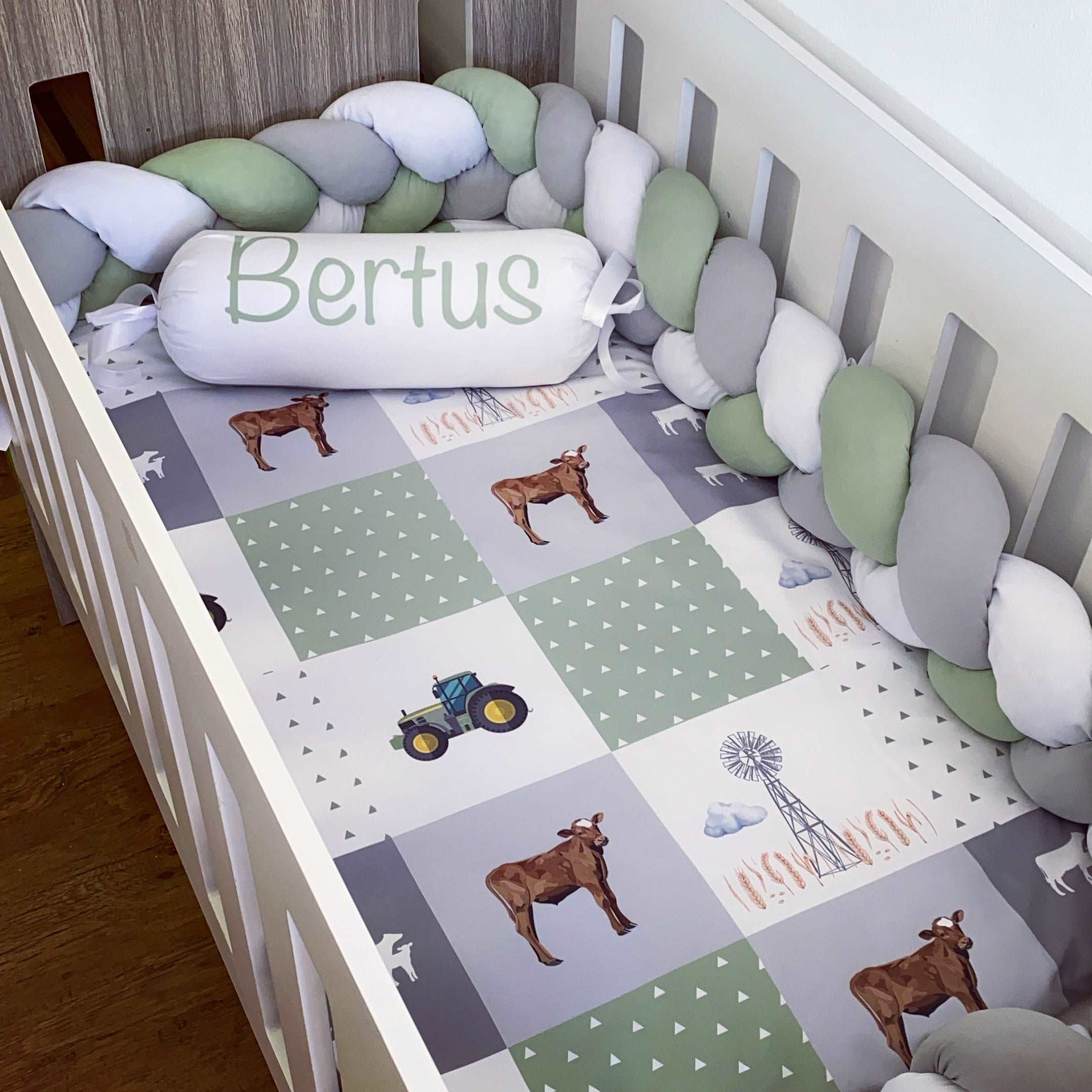 Cot Bedding - Green Grey Farm Set 01 baby boy nursery linen set South Africa