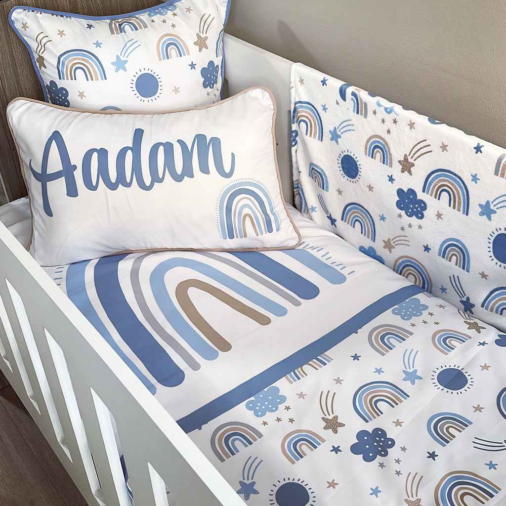 Cot Bedding - Blue Rainbow 03 baby boy nursery linen set South Africa