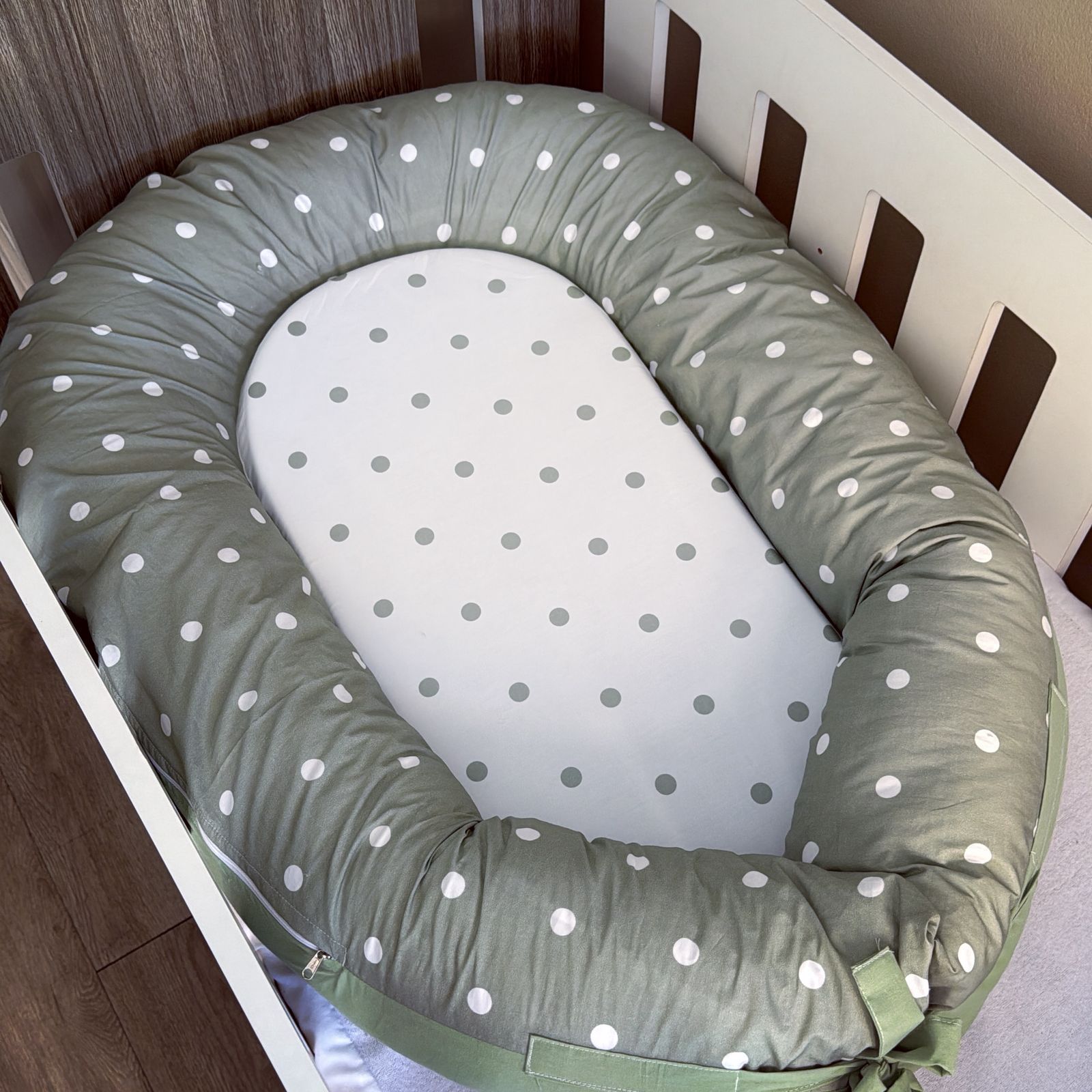 Nest - Green Polka Dots 01 baby nursery snuggle nests South Africa