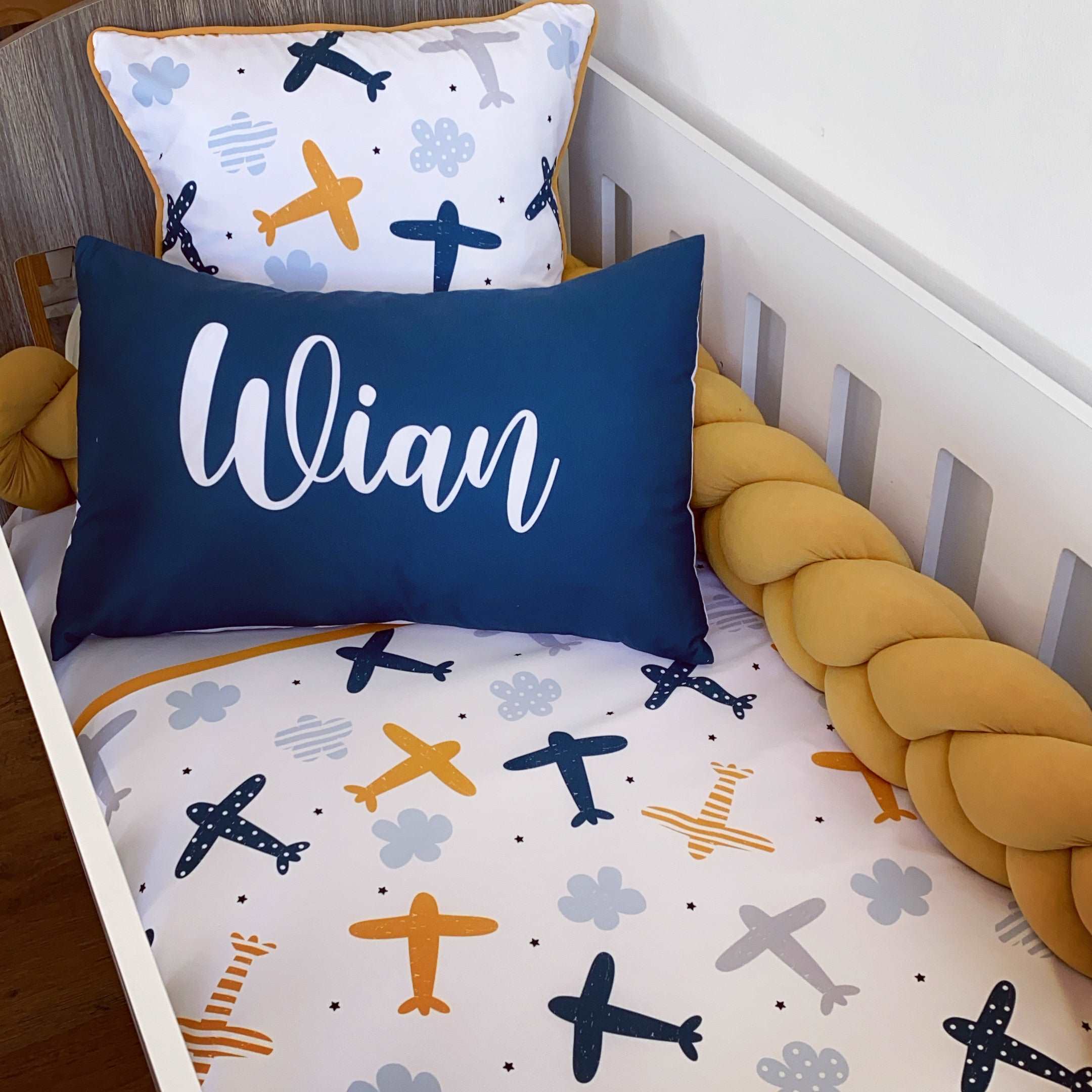 Cot Bedding - Navy Mustard Plane Set 2 baby boy nursery linen set South Africa
