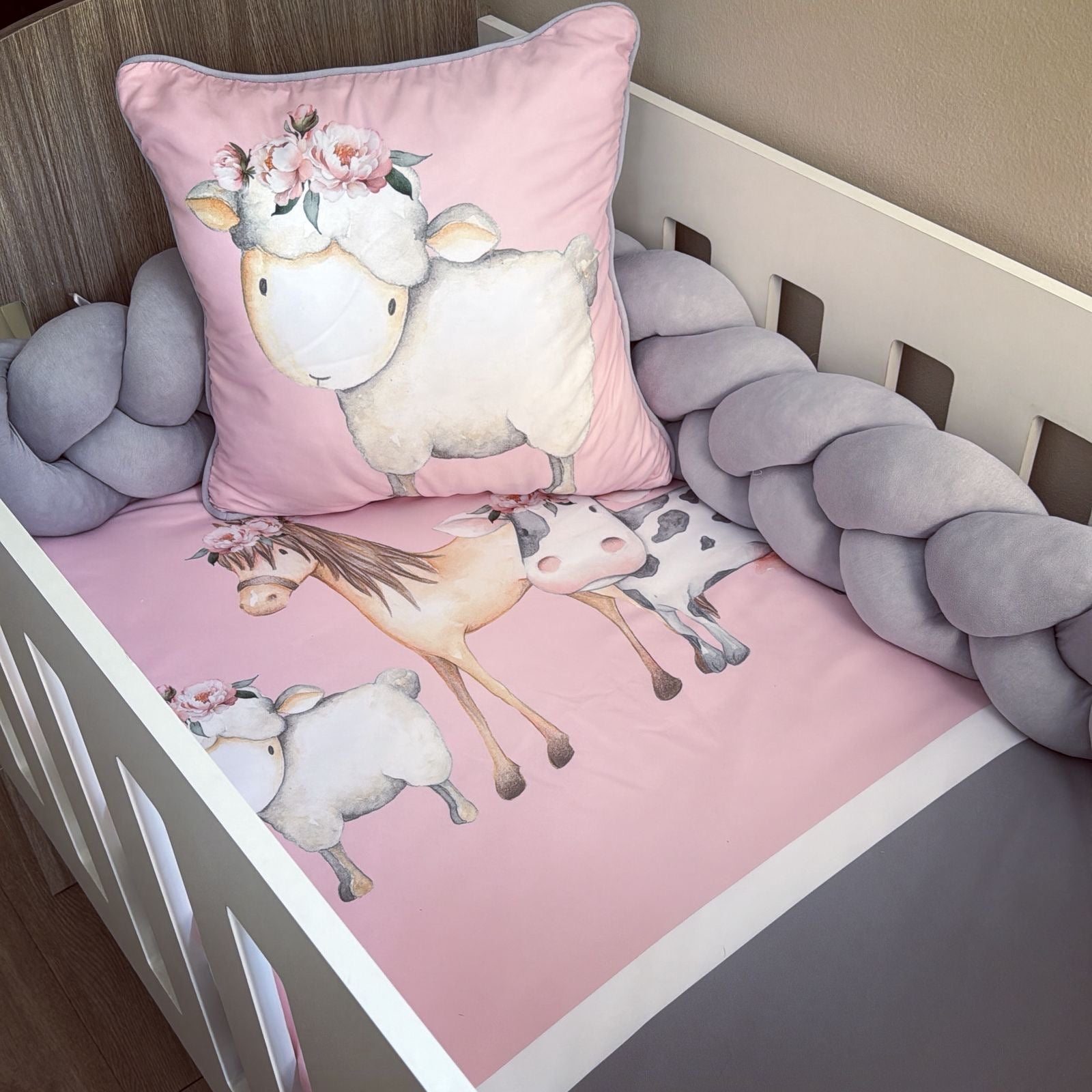 Cot Bedding - Pink Farm Set 07