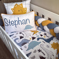 Cot Bedding - Blue Mustard Dinosaur Set 01 baby boy nursery linen set South Africa