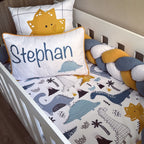 Cot Bedding - Blue Mustard Dinosaur Set 01 baby boy nursery linen set South Africa